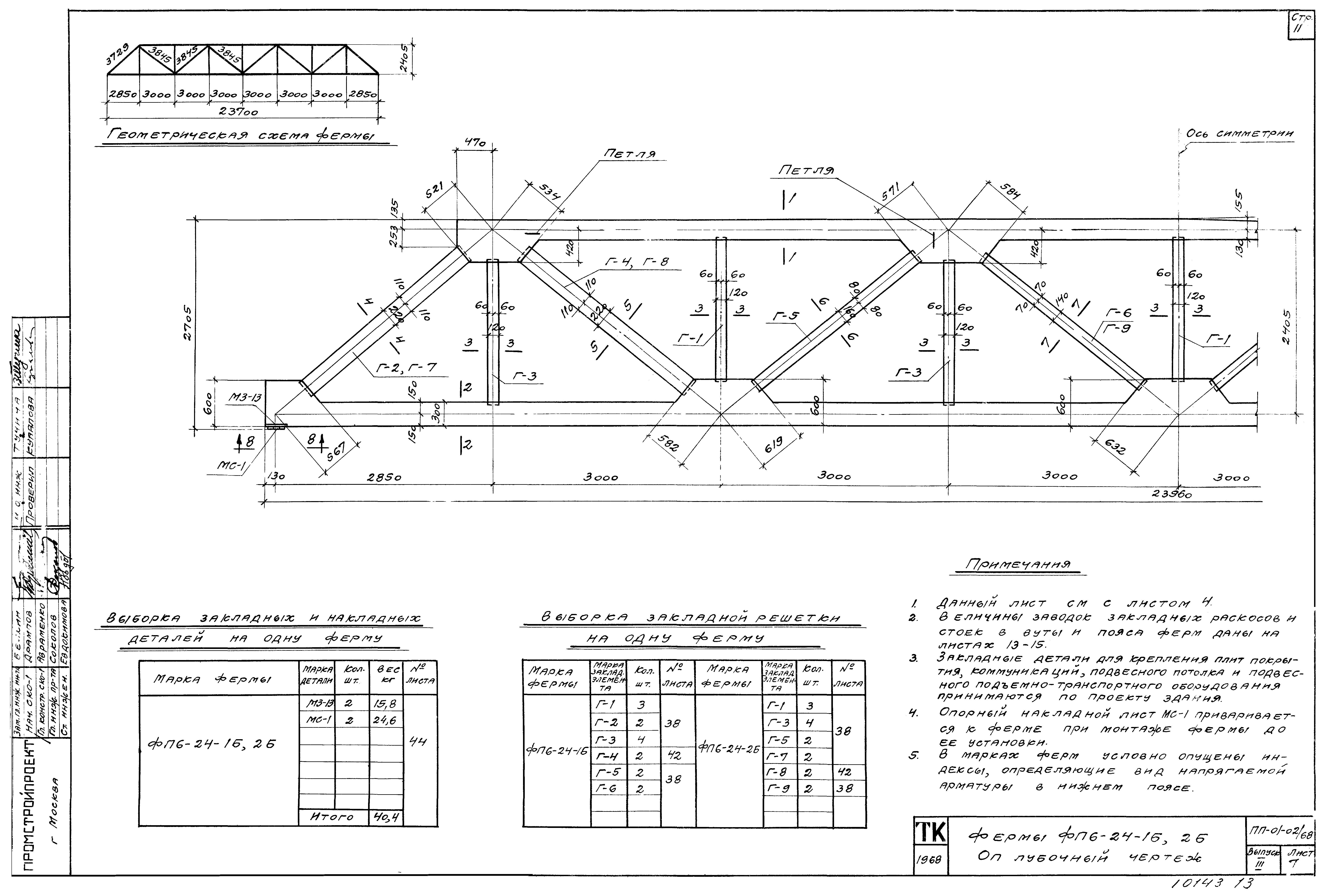 Ферма 24 м. ПП-01-01/64. Монтаж опорных стоек для пролетов: до 24 м. ПП-01.