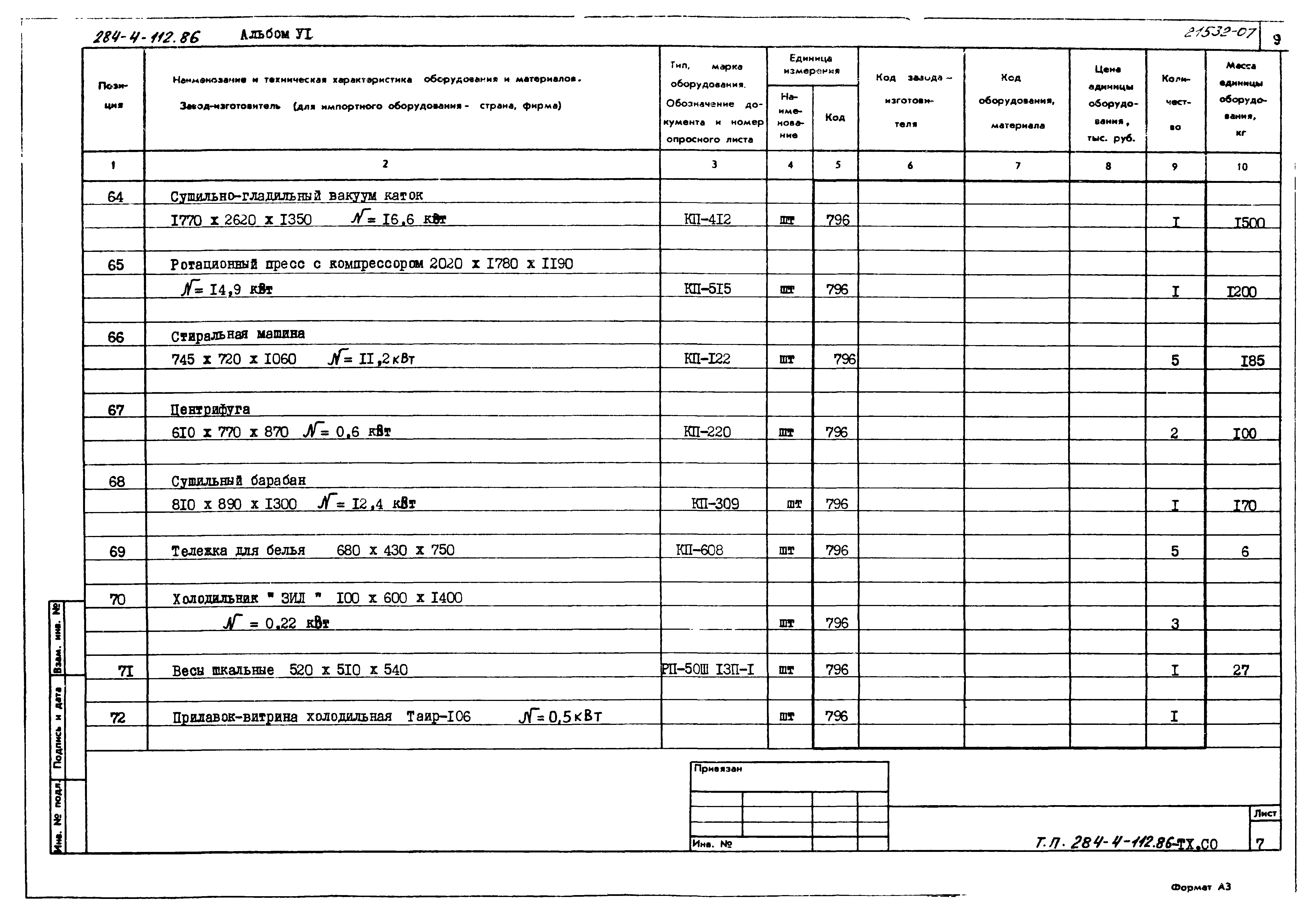 Скачать Типовой проект 284-4-112.86 Альбом VI. Спецификация оборудования