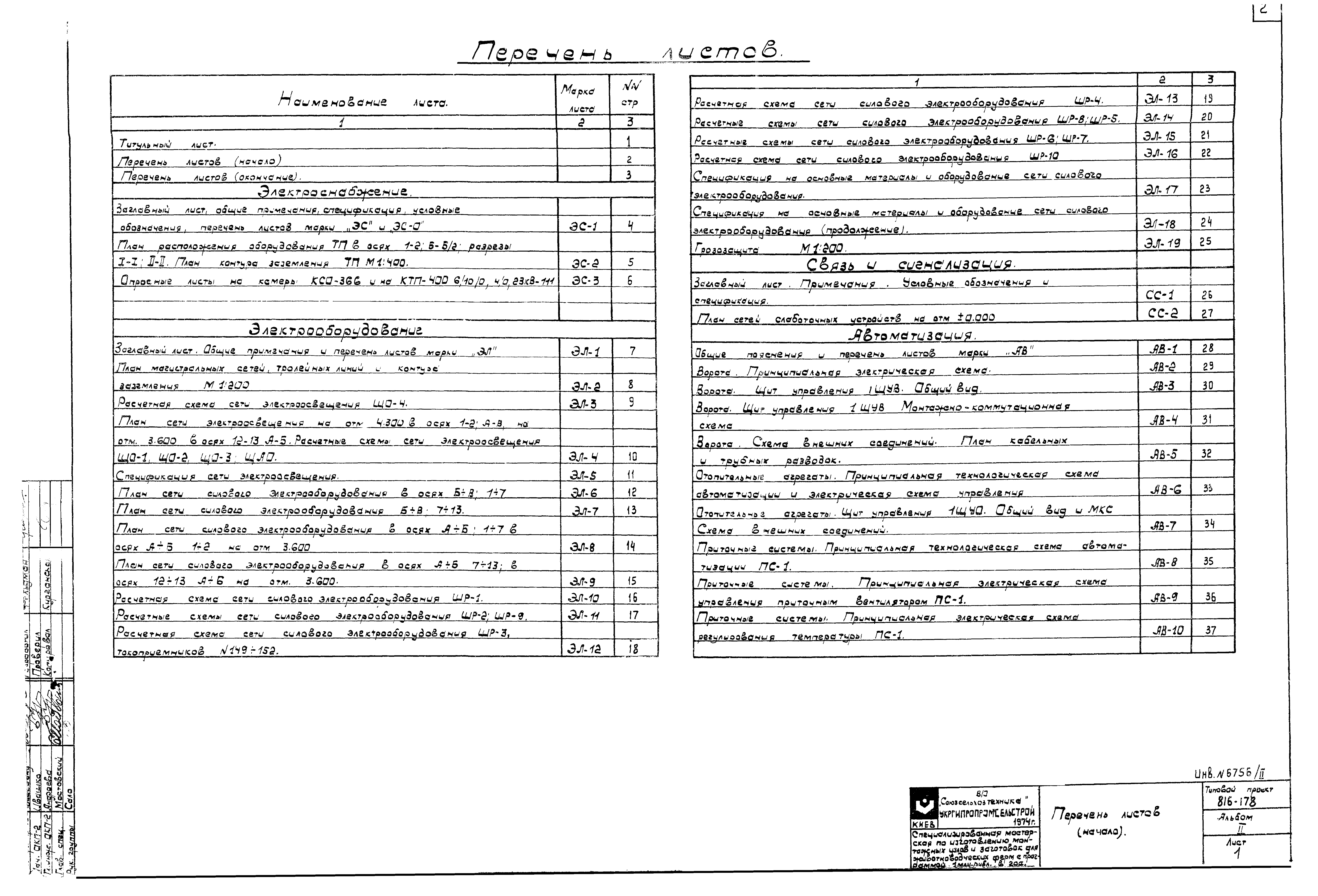 Скачать Типовой проект 816-178 Альбом II. Электротехническая часть