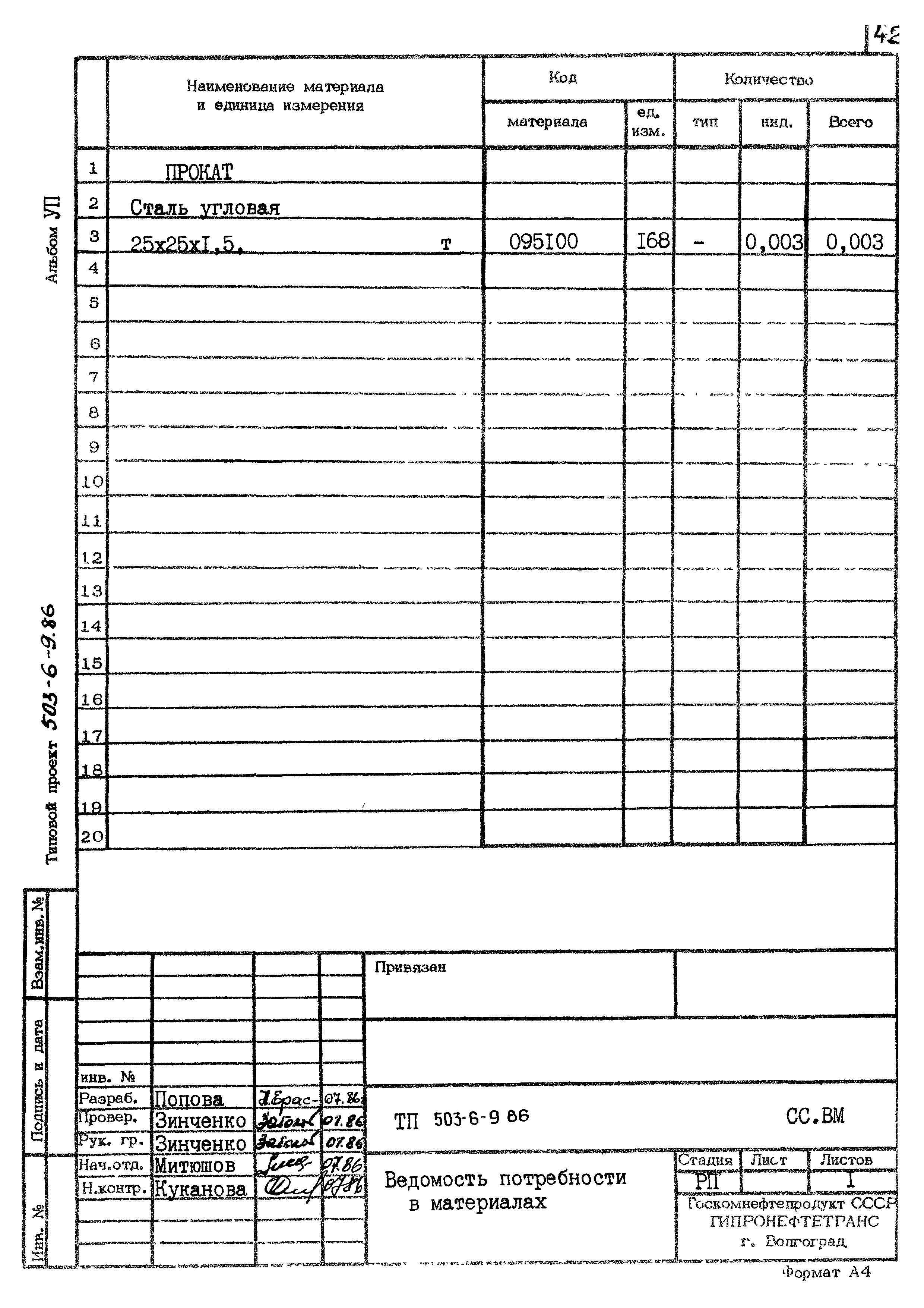 Типовой проект 503-6-9.86