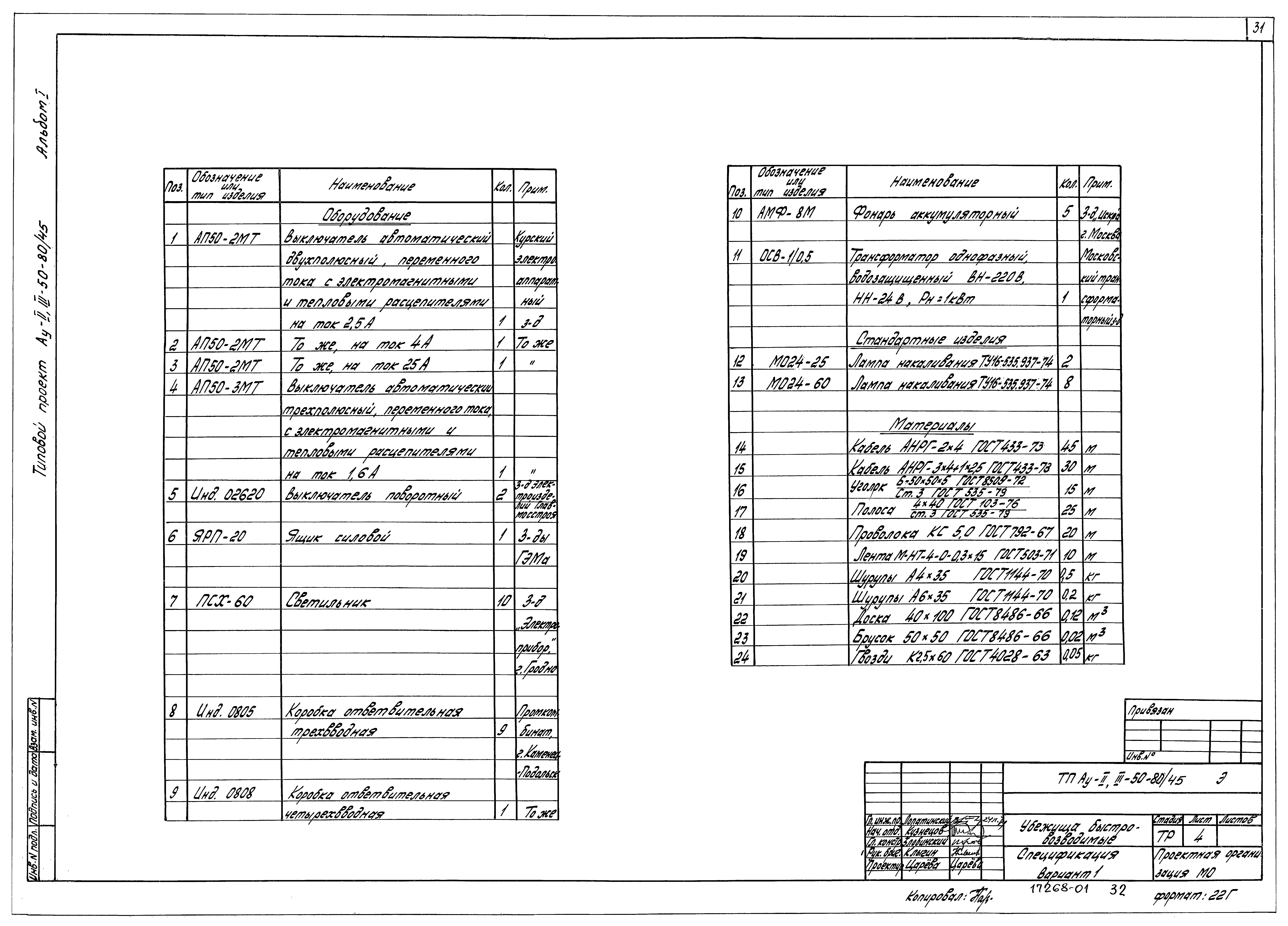 Типовой проект Ау-II,III-50-80/45