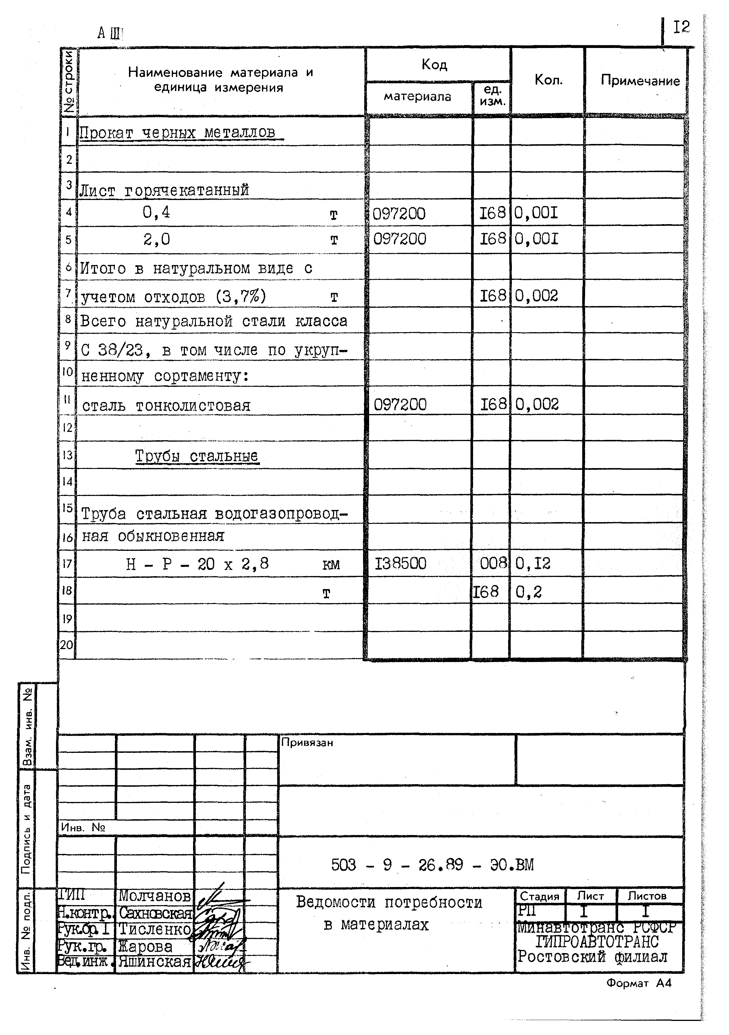 Типовой проект 503-9-26.89