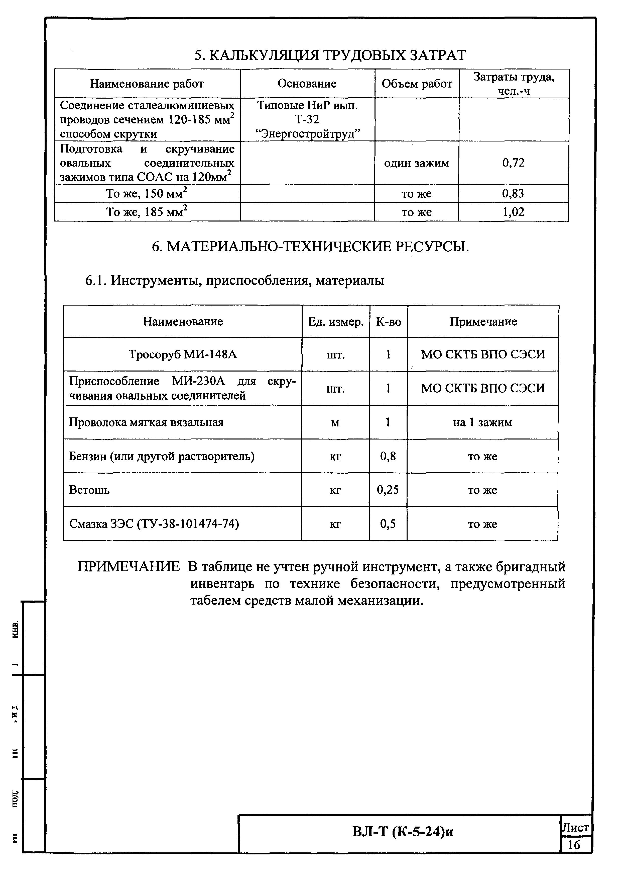 Технологическая карта К-5-24-1и