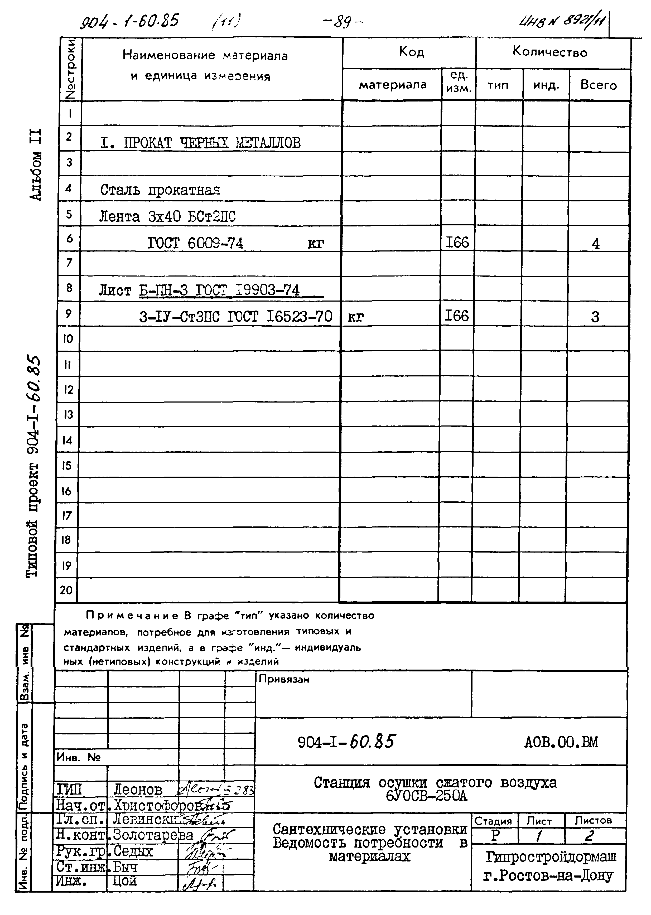 Типовой проект 904-1-60.85