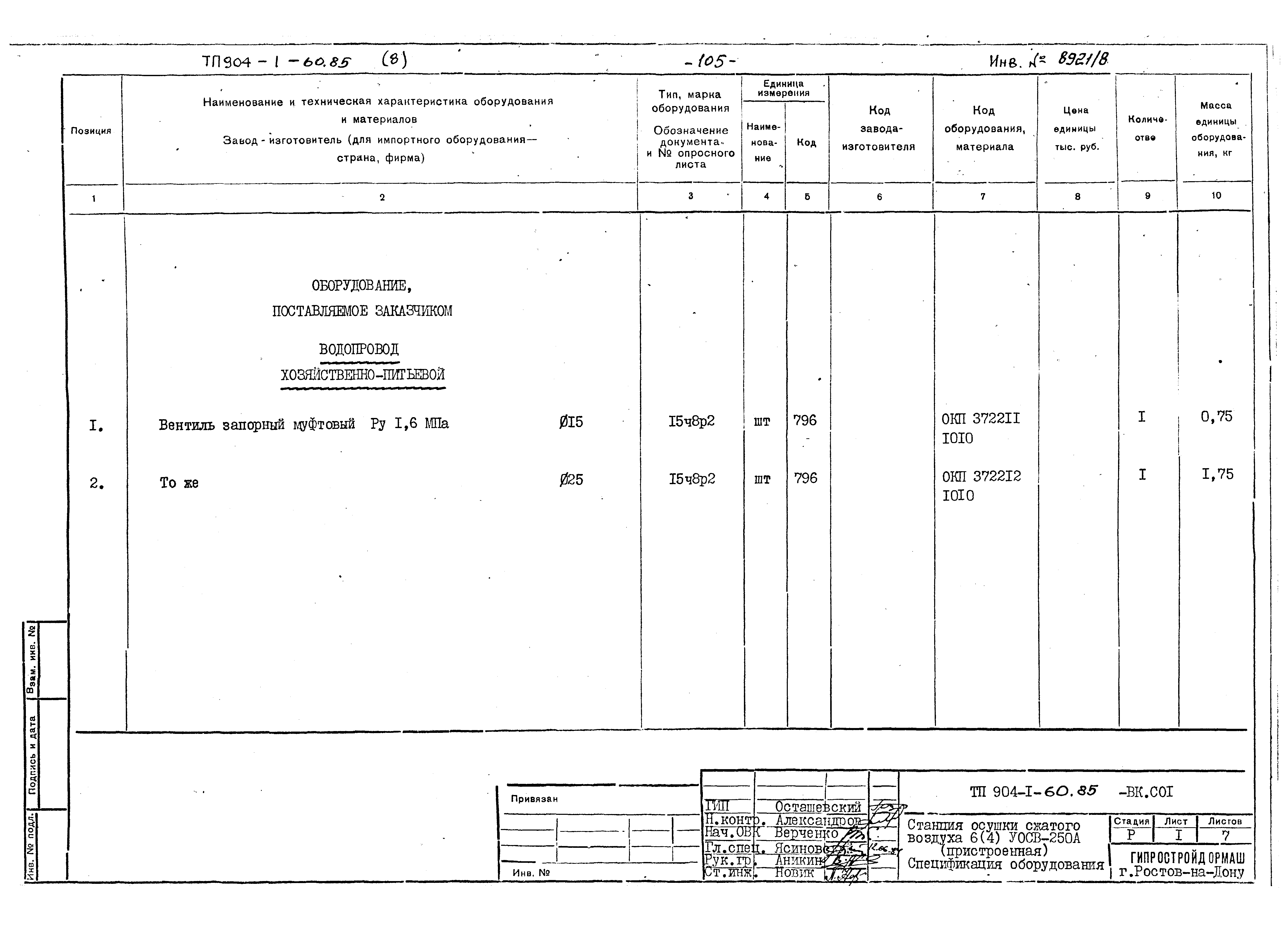 Типовой проект 904-1-60.85