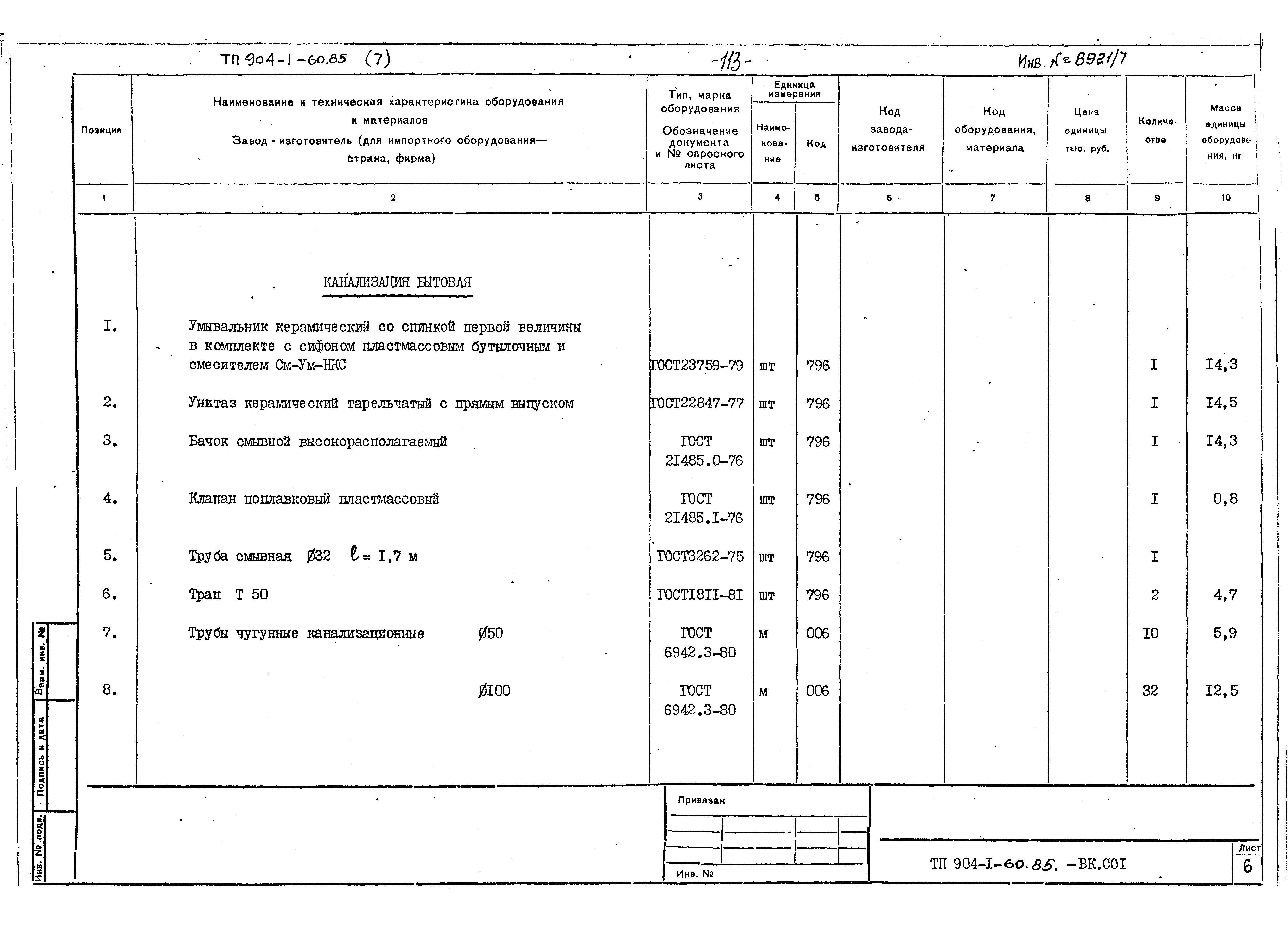 Типовой проект 904-1-60.85