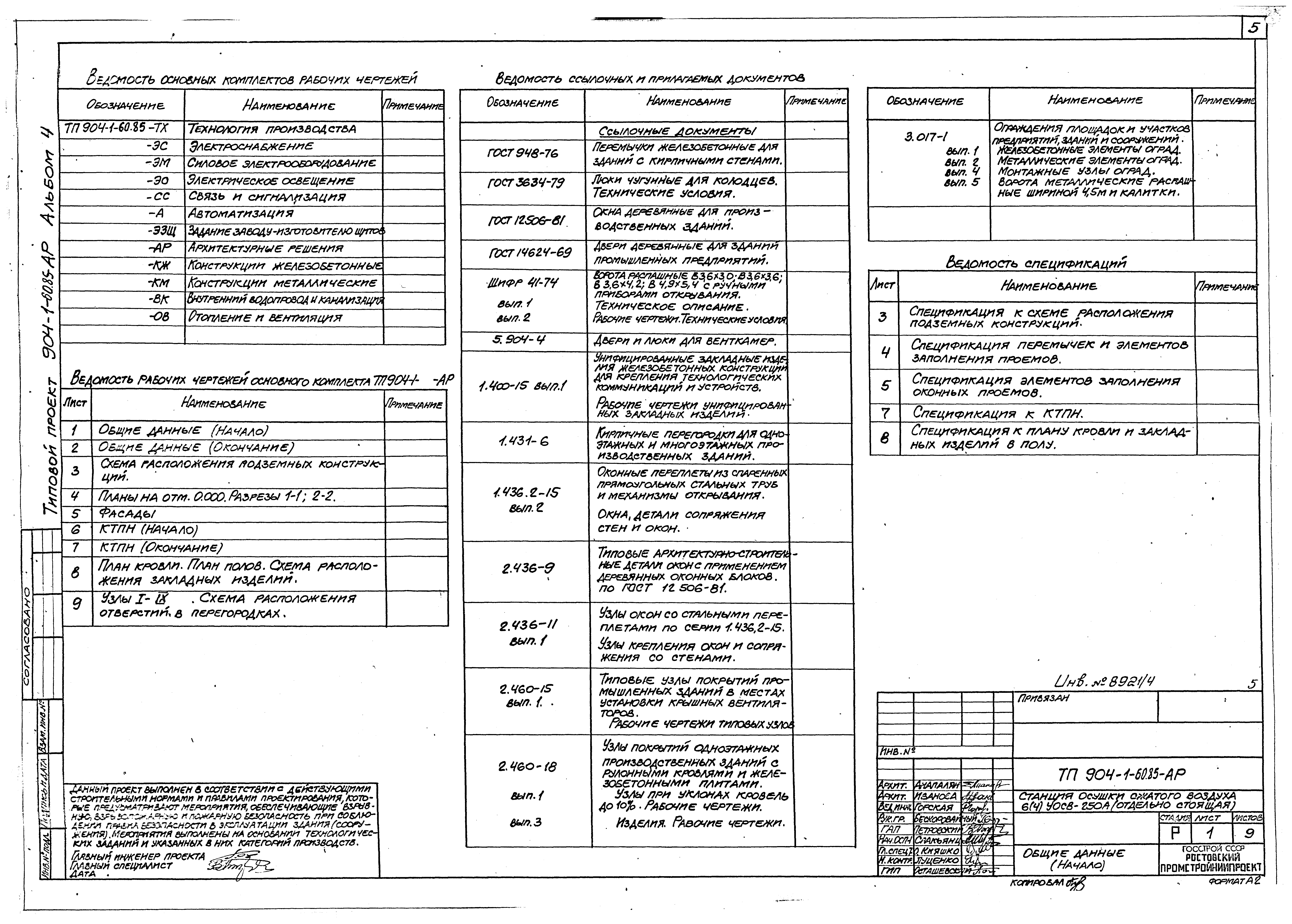 Типовой проект 904-1-60.85