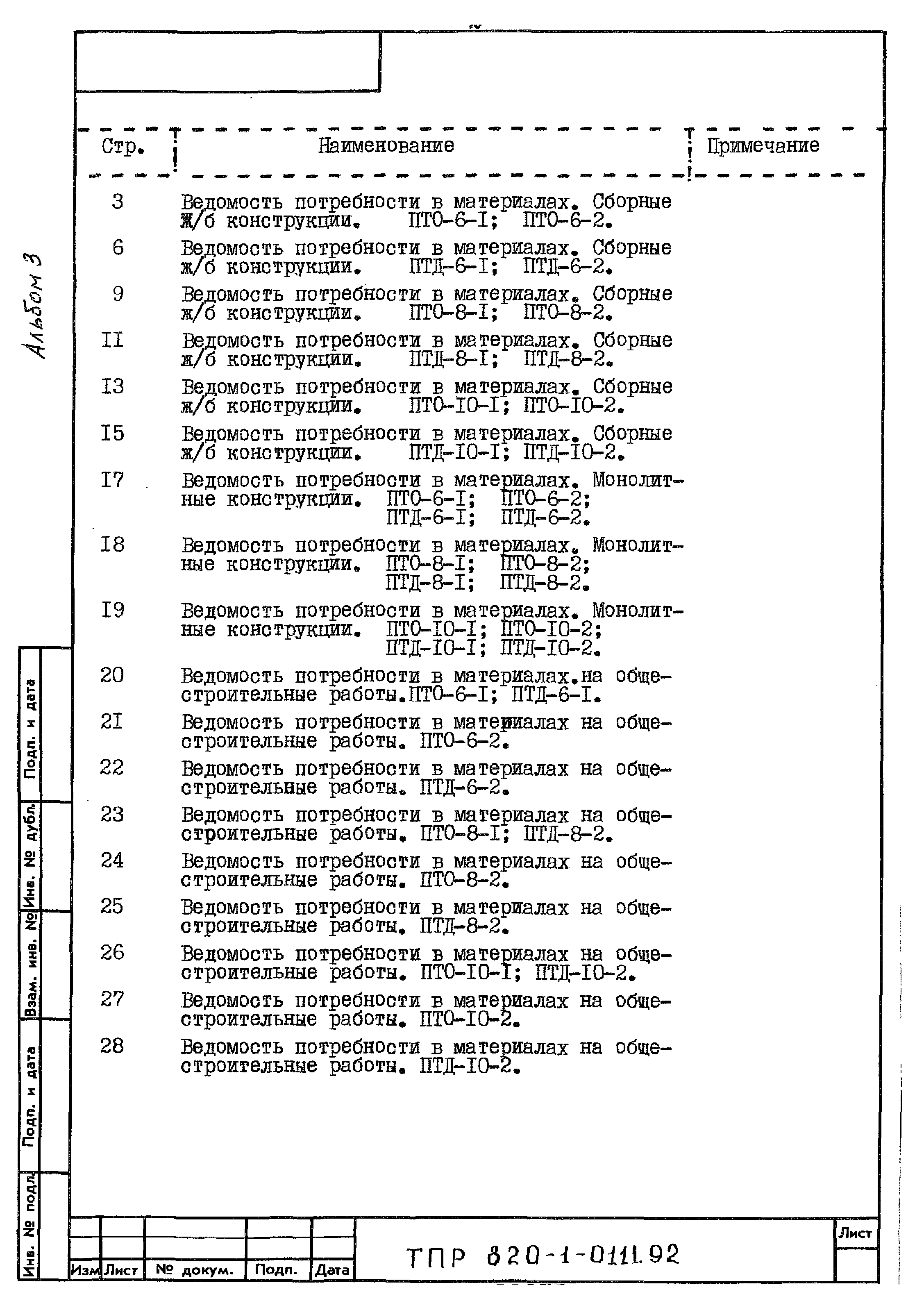 Типовые проектные решения 820-1-0111.92