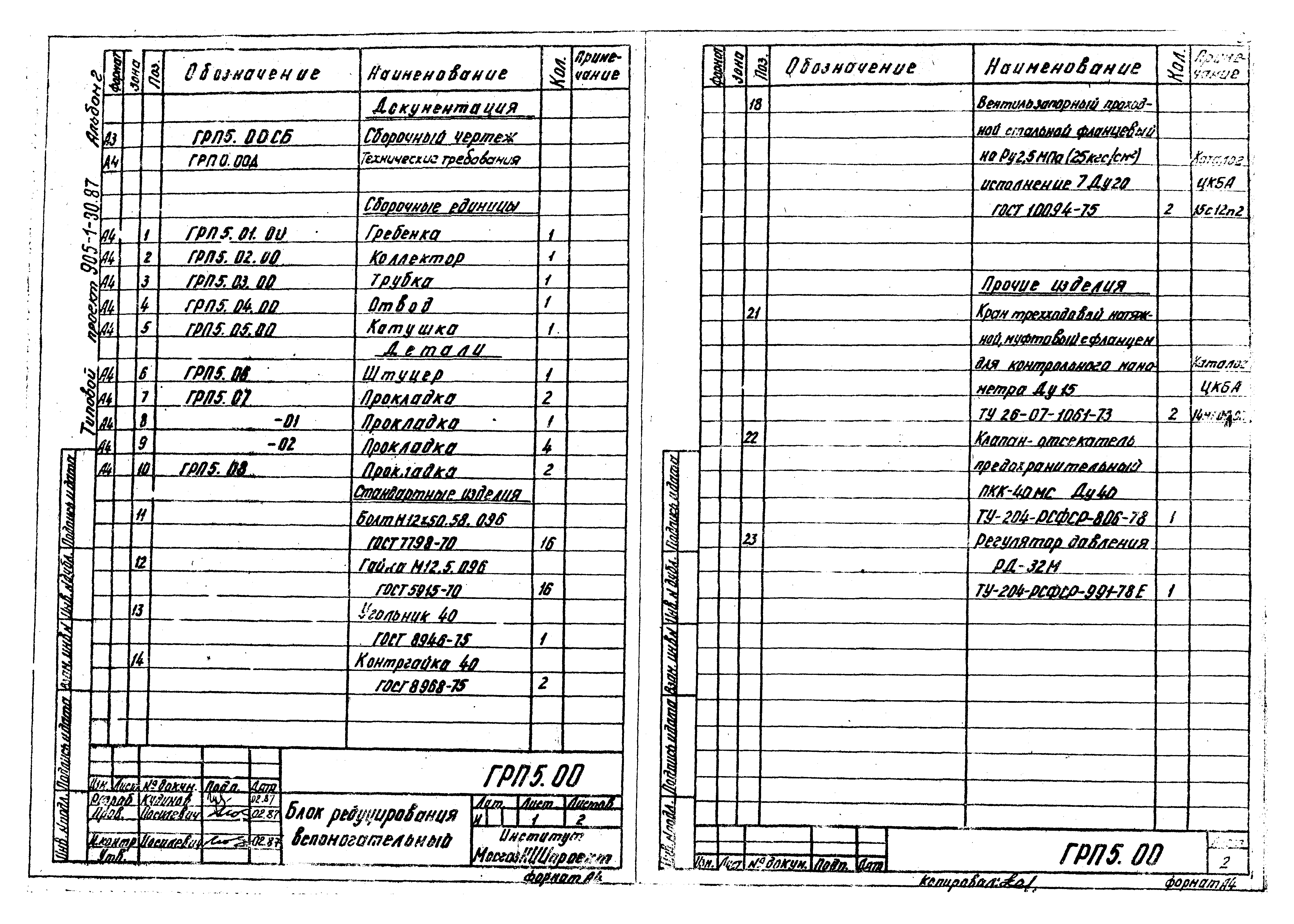 Типовой проект 905-1-30.87
