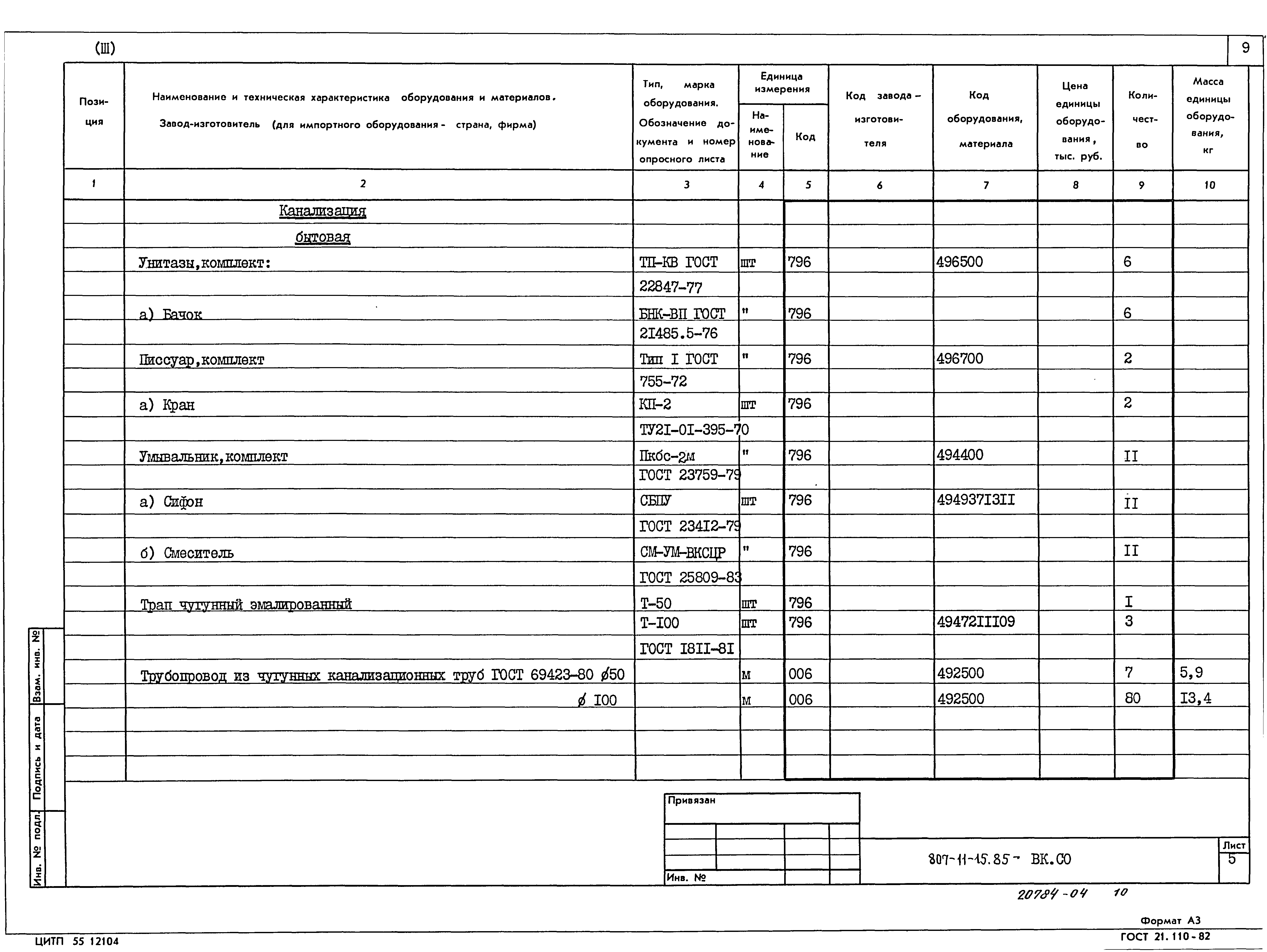 Типовой проект 807-11-15.85