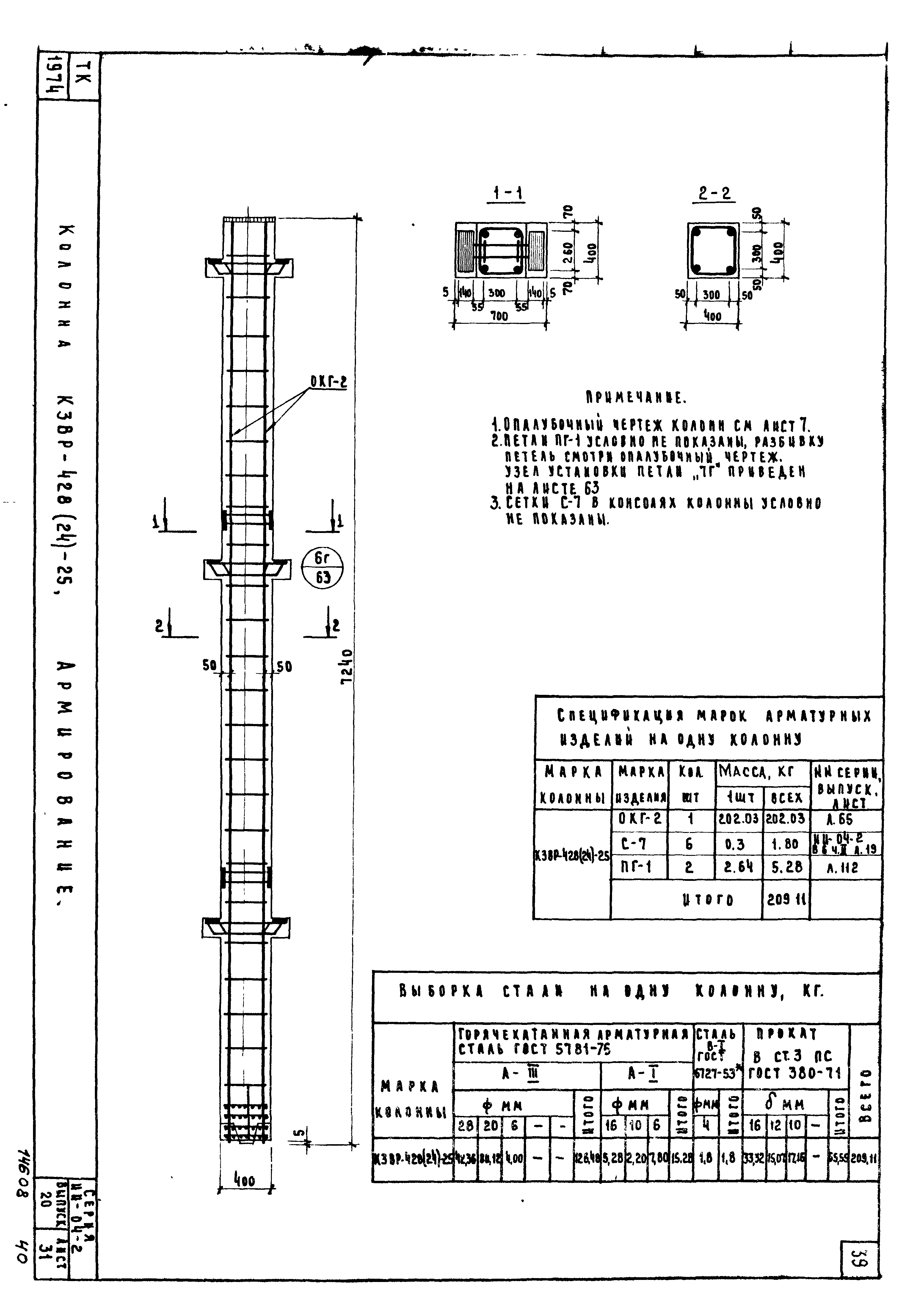 Опалубочный чертеж колонны 400х400