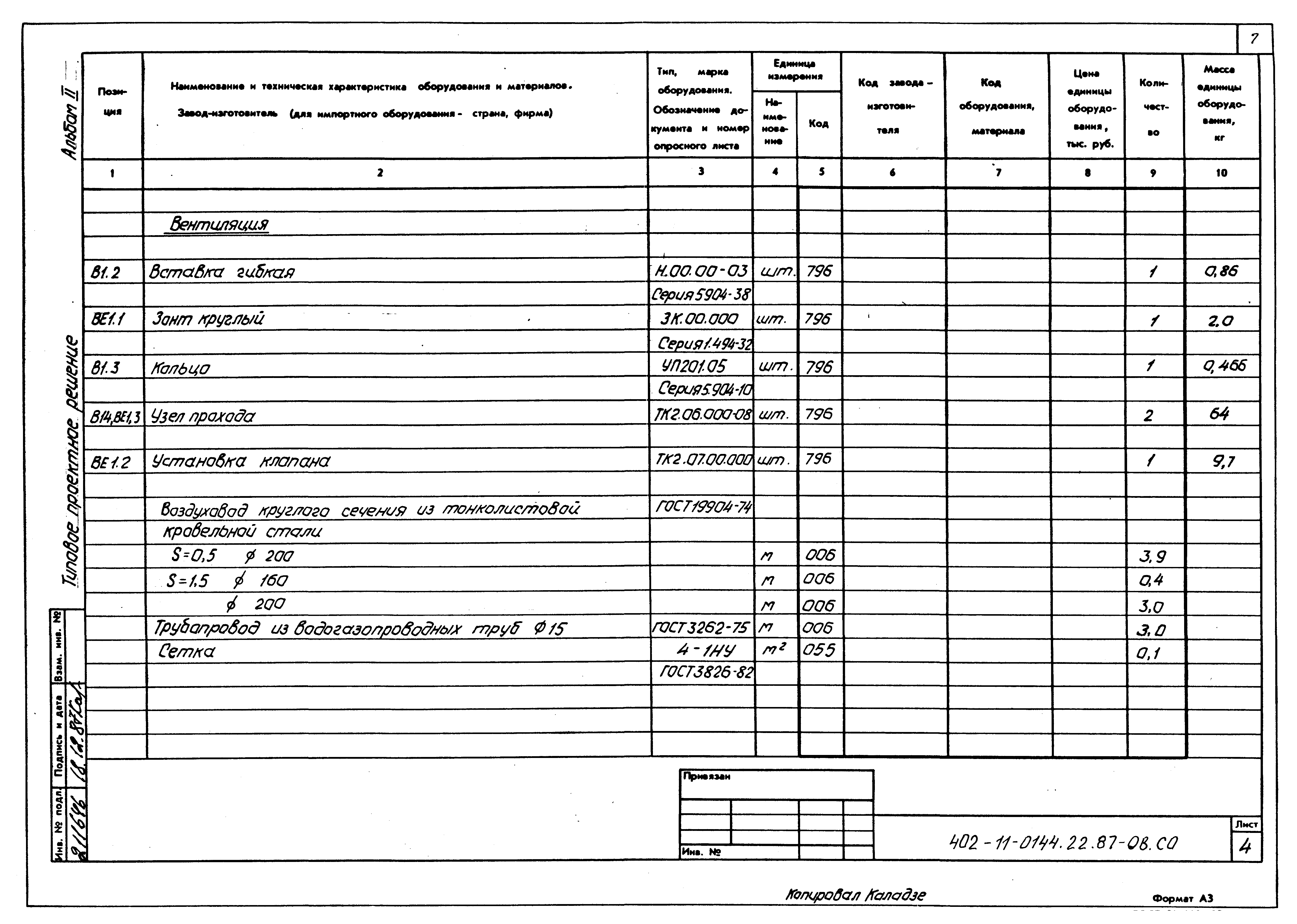 Типовые проектные решения 402-11-0144.22.87