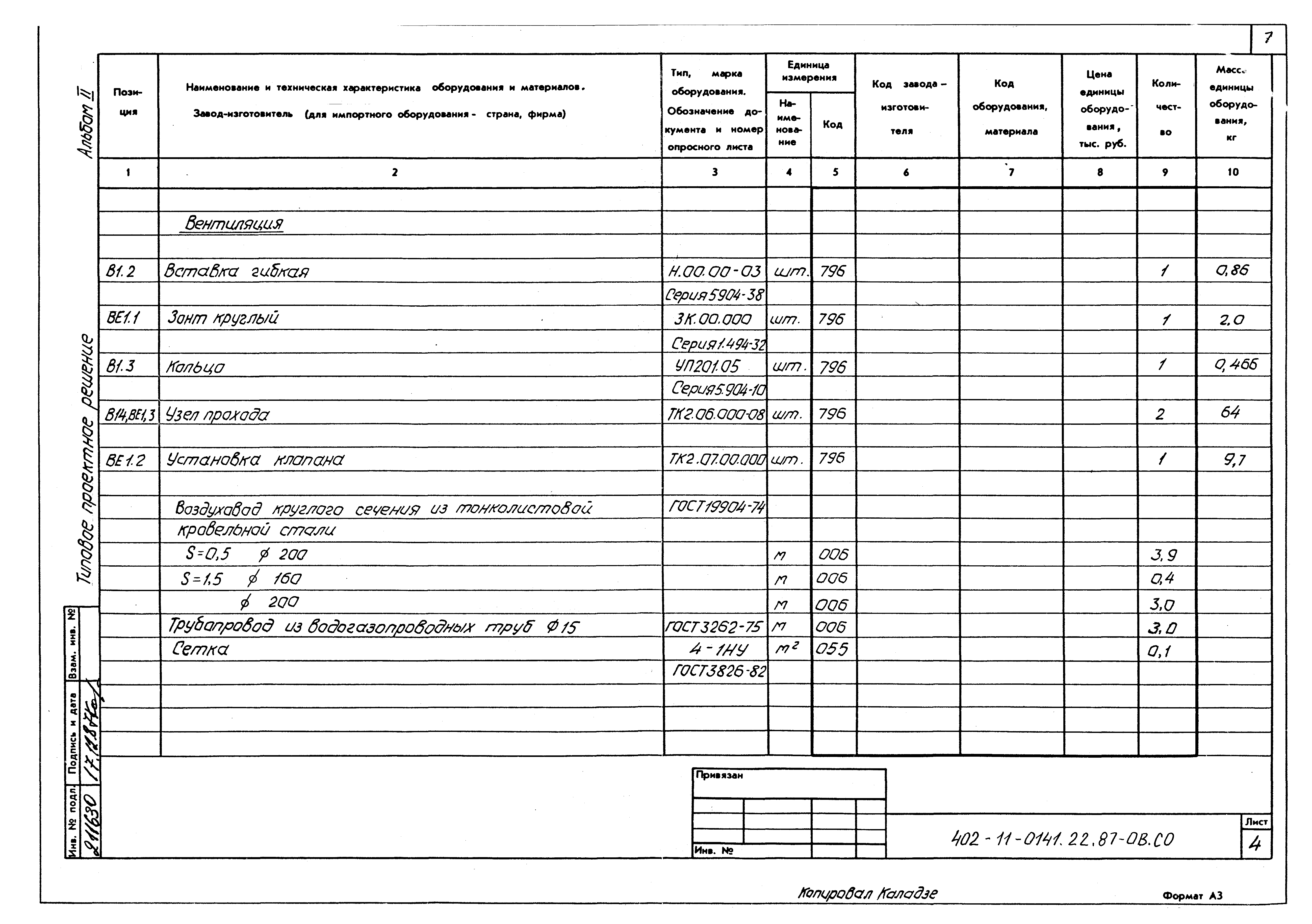 Типовые проектные решения 402-11-0141.22.87