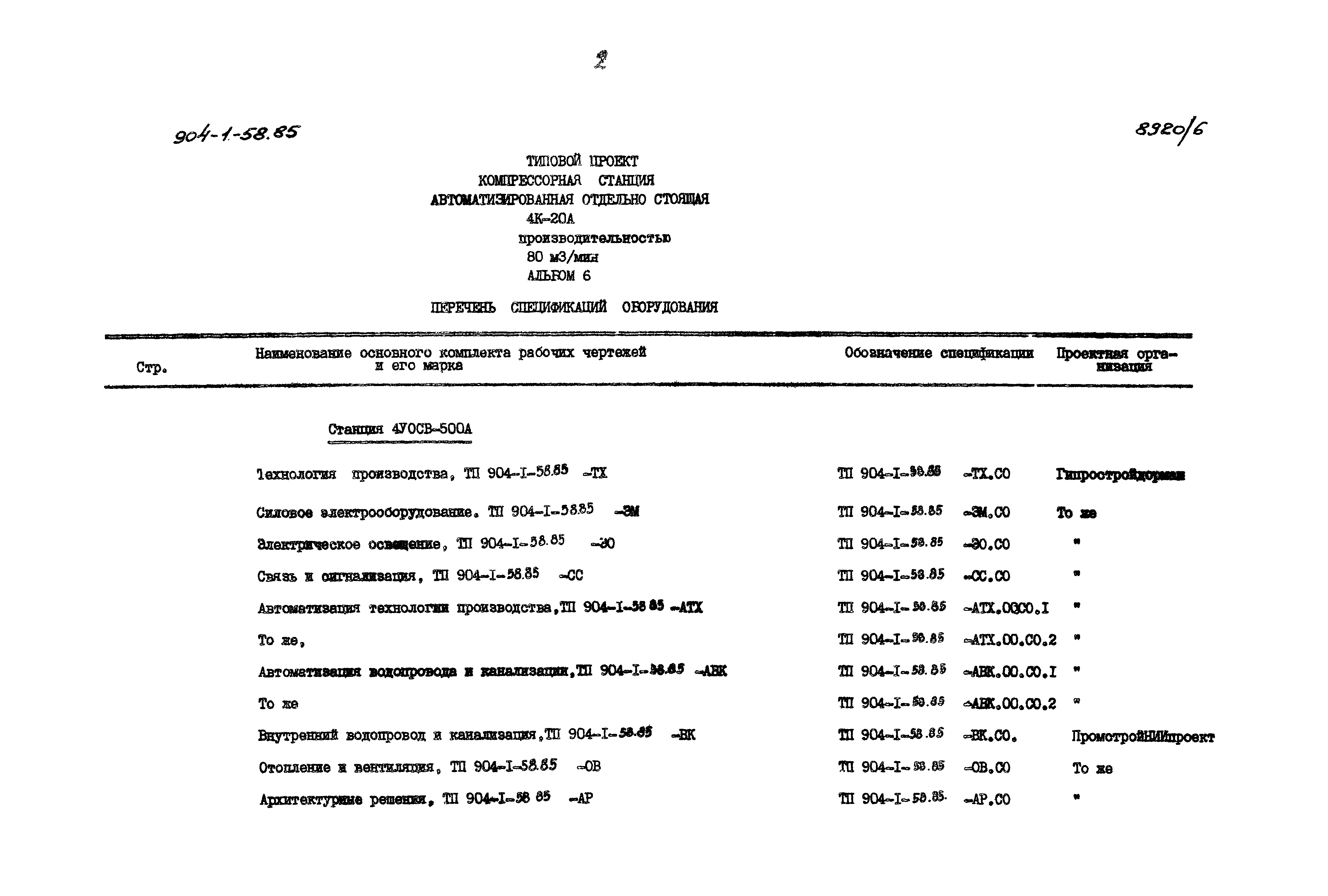 Типовой проект 904-1-58.85