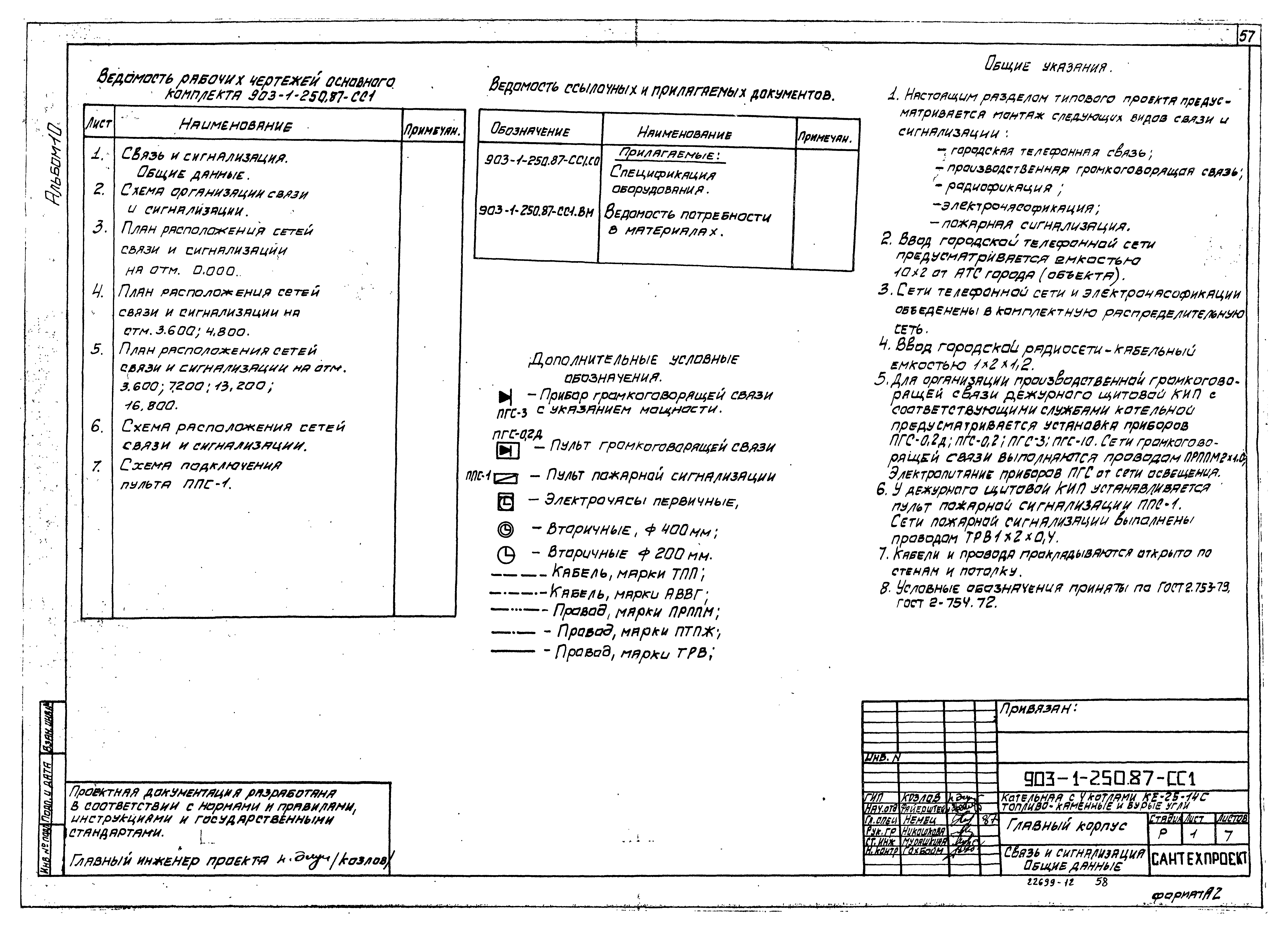 Скачать Типовой проект 903-1-250.87 Альбом 10. Силовое электрооборудование.  Электрическое освещение. Связь и сигнализация