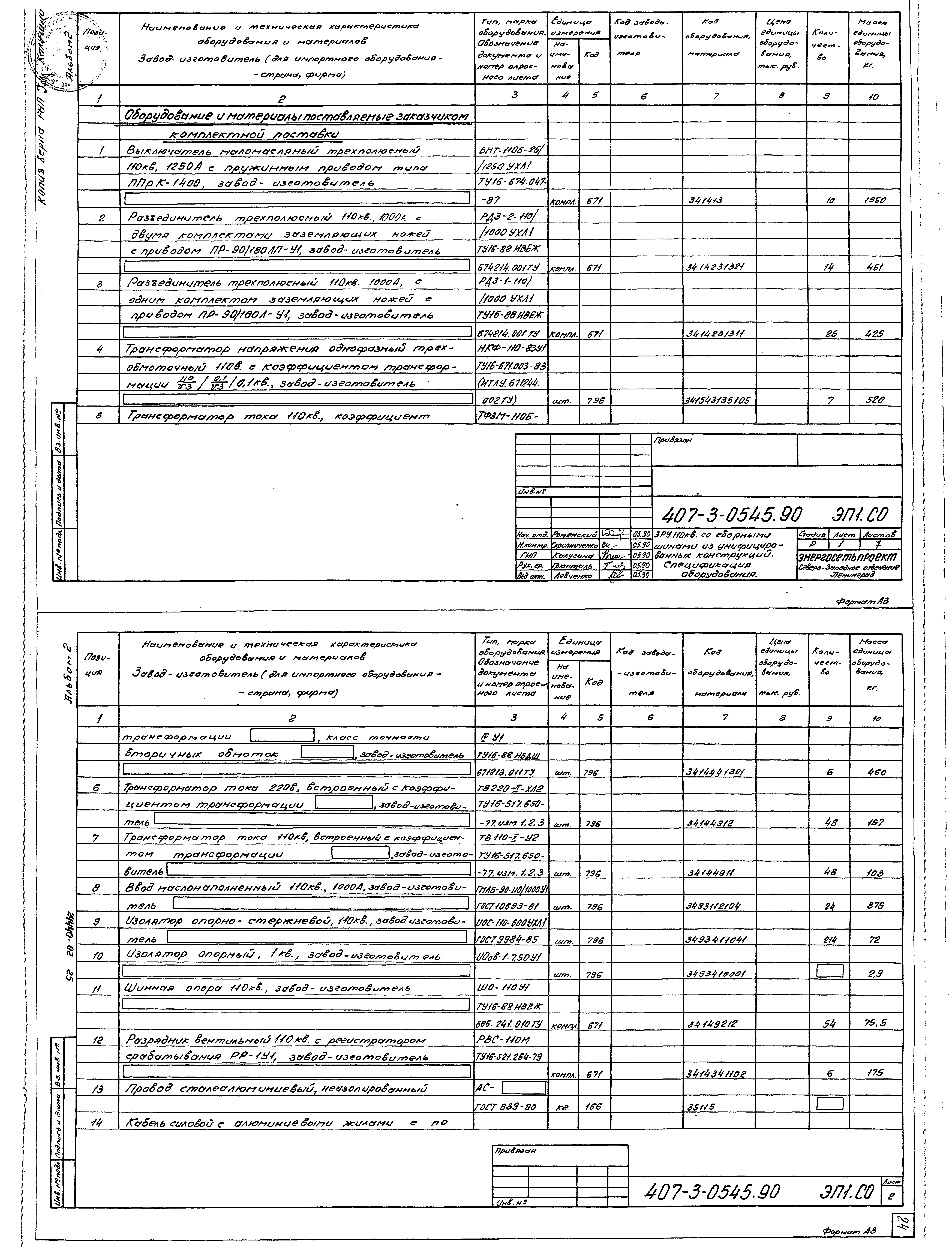 Типовые проектные решения 407-3-0545.90