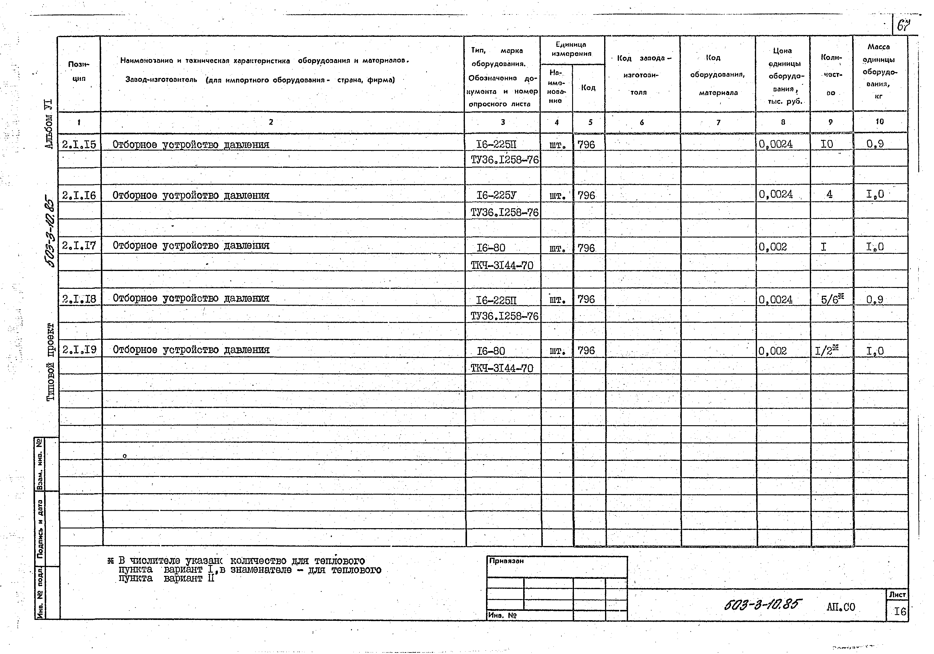 Типовой проект 503-3-10.85
