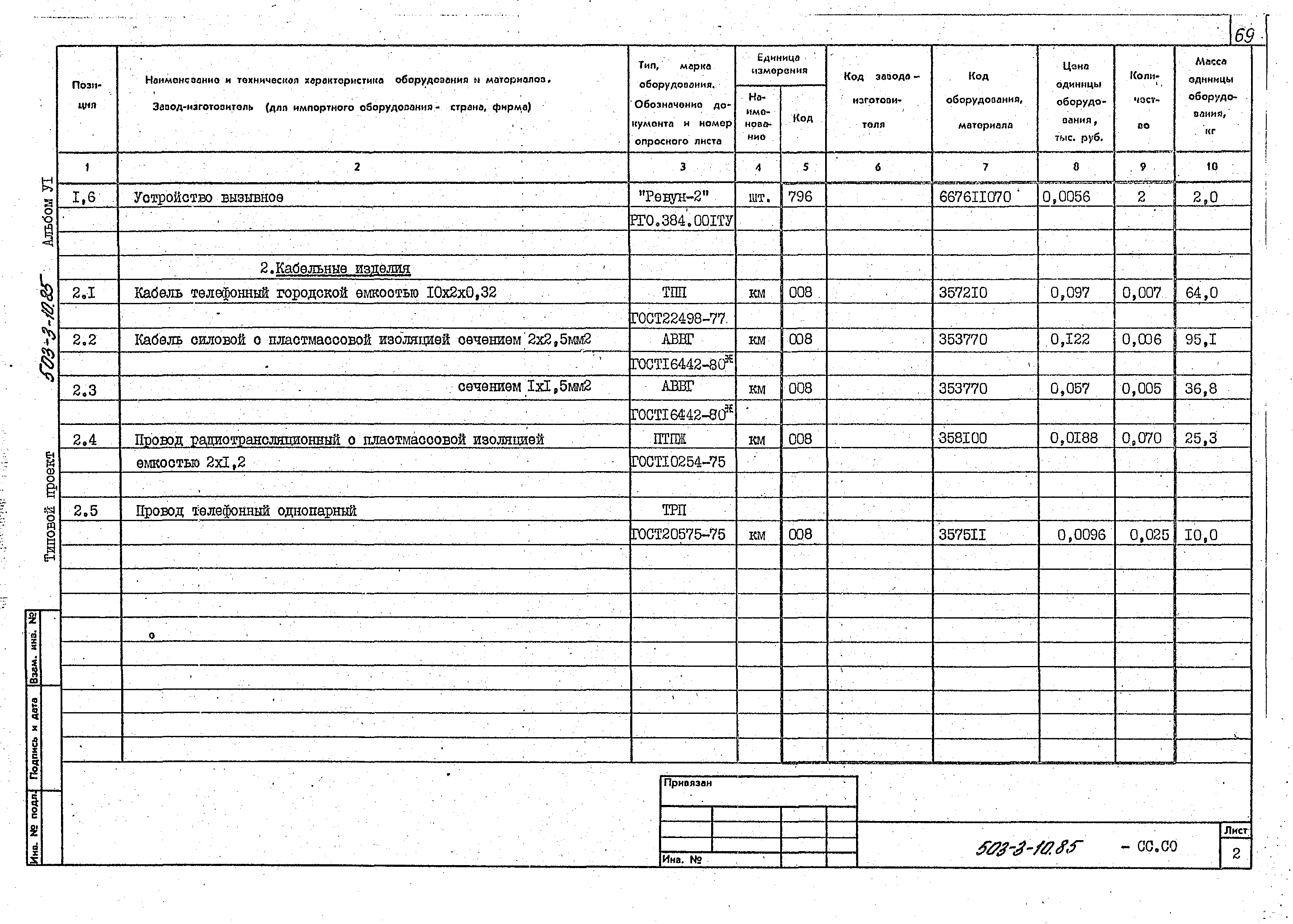 Типовой проект 503-3-10.85
