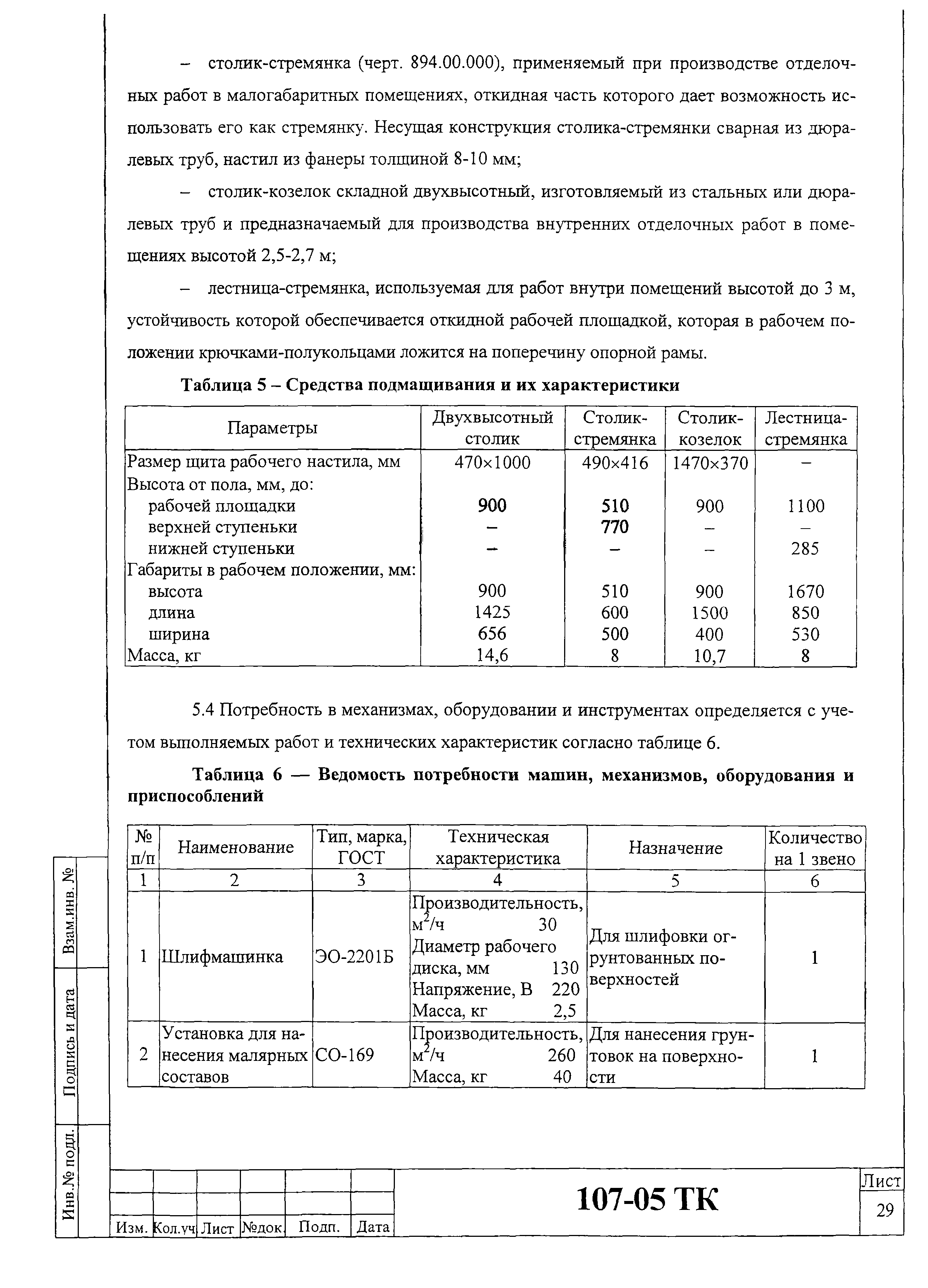 Технологическая карта 107-05 ТК