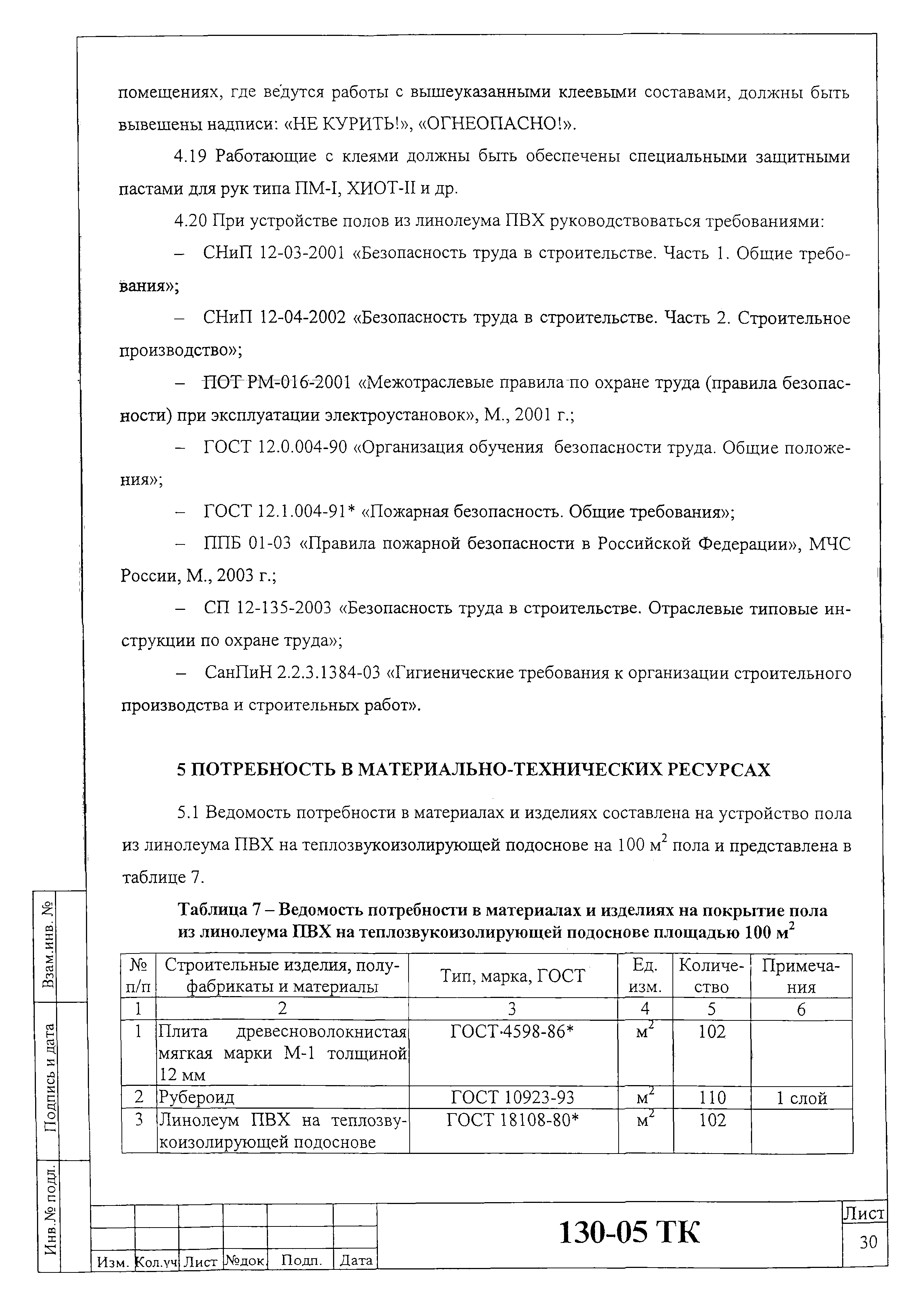 Технологическая карта 130-05 ТК