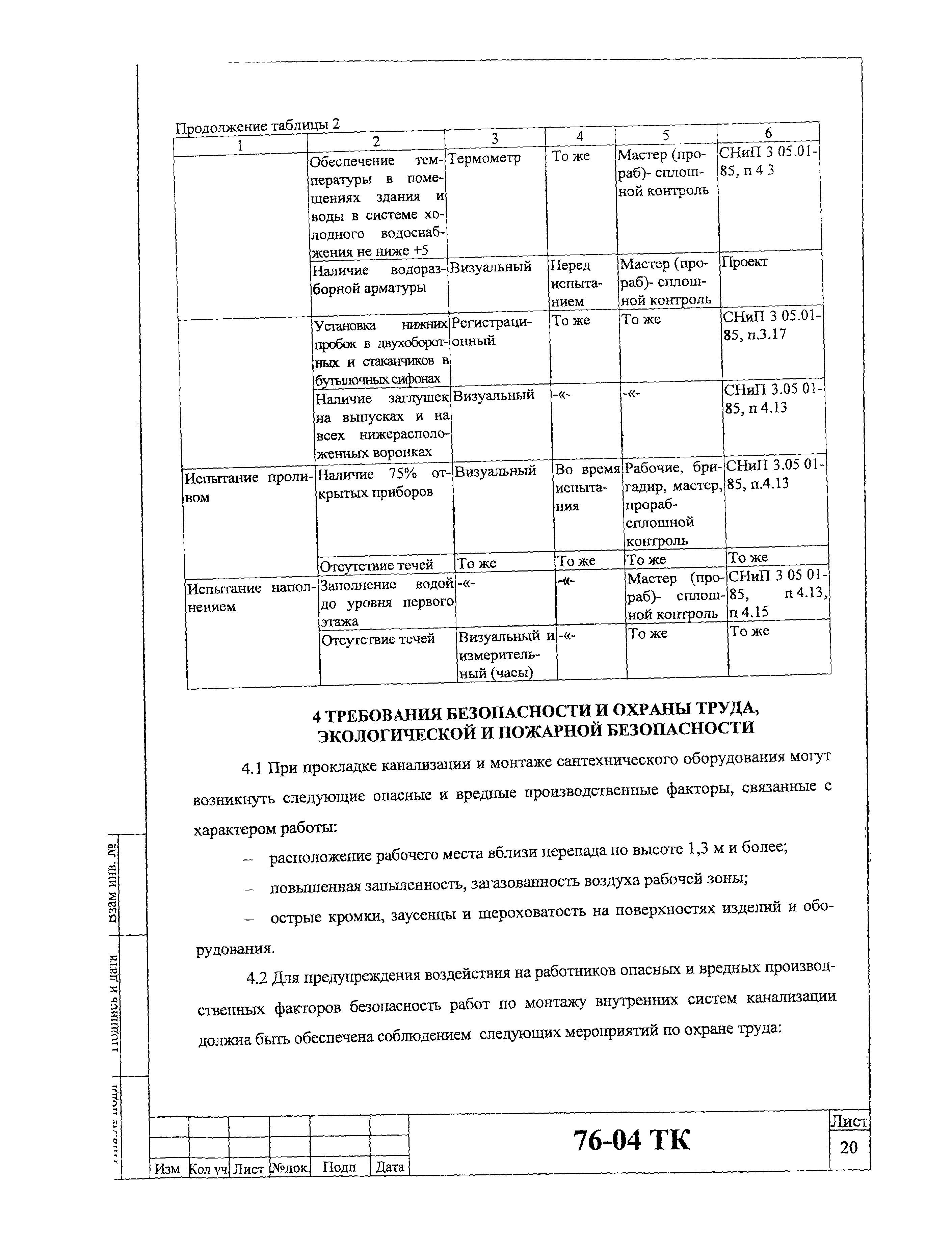 Технологическая карта 76-04 ТК