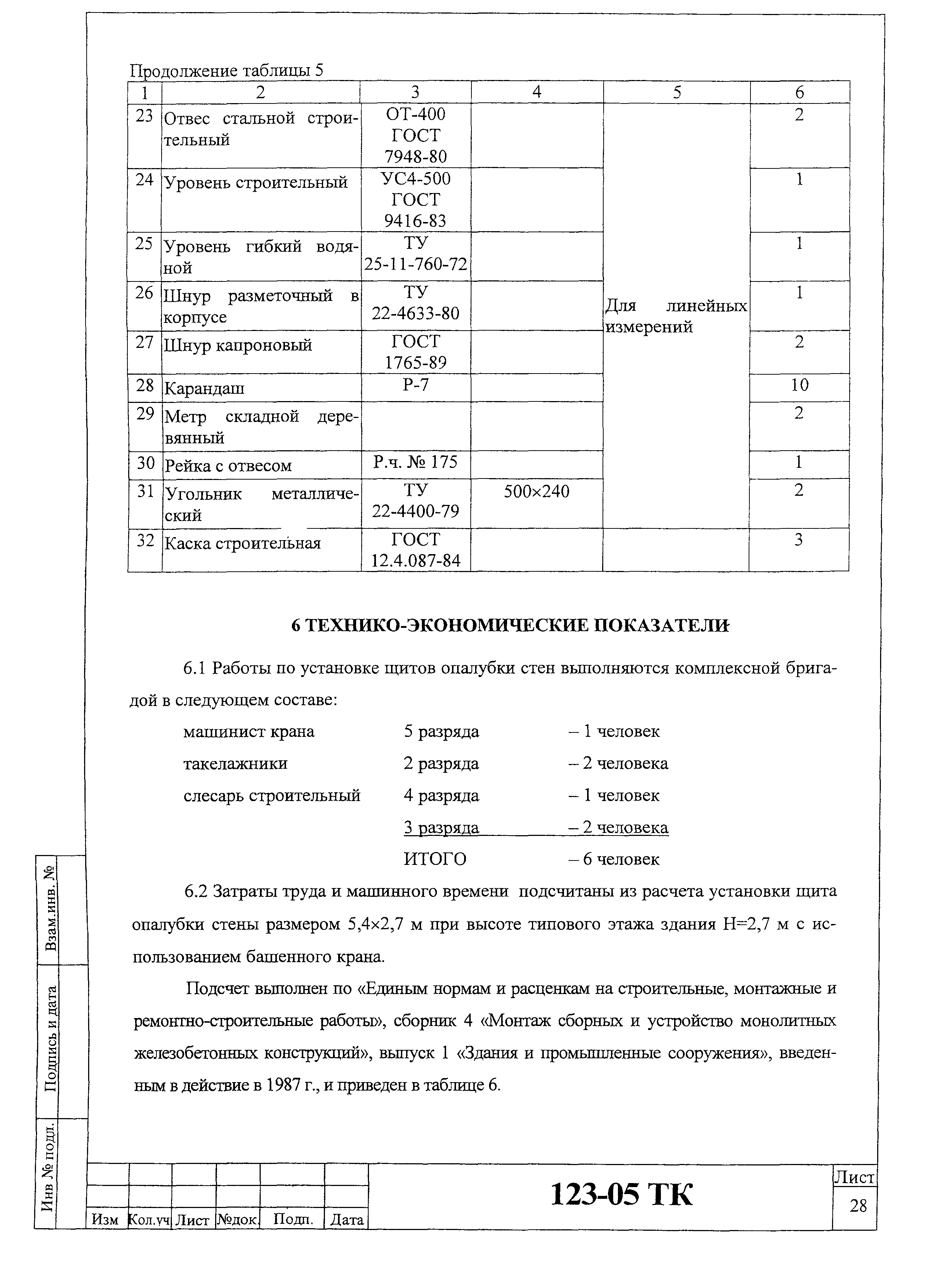 Технологическая карта 123-05 ТК