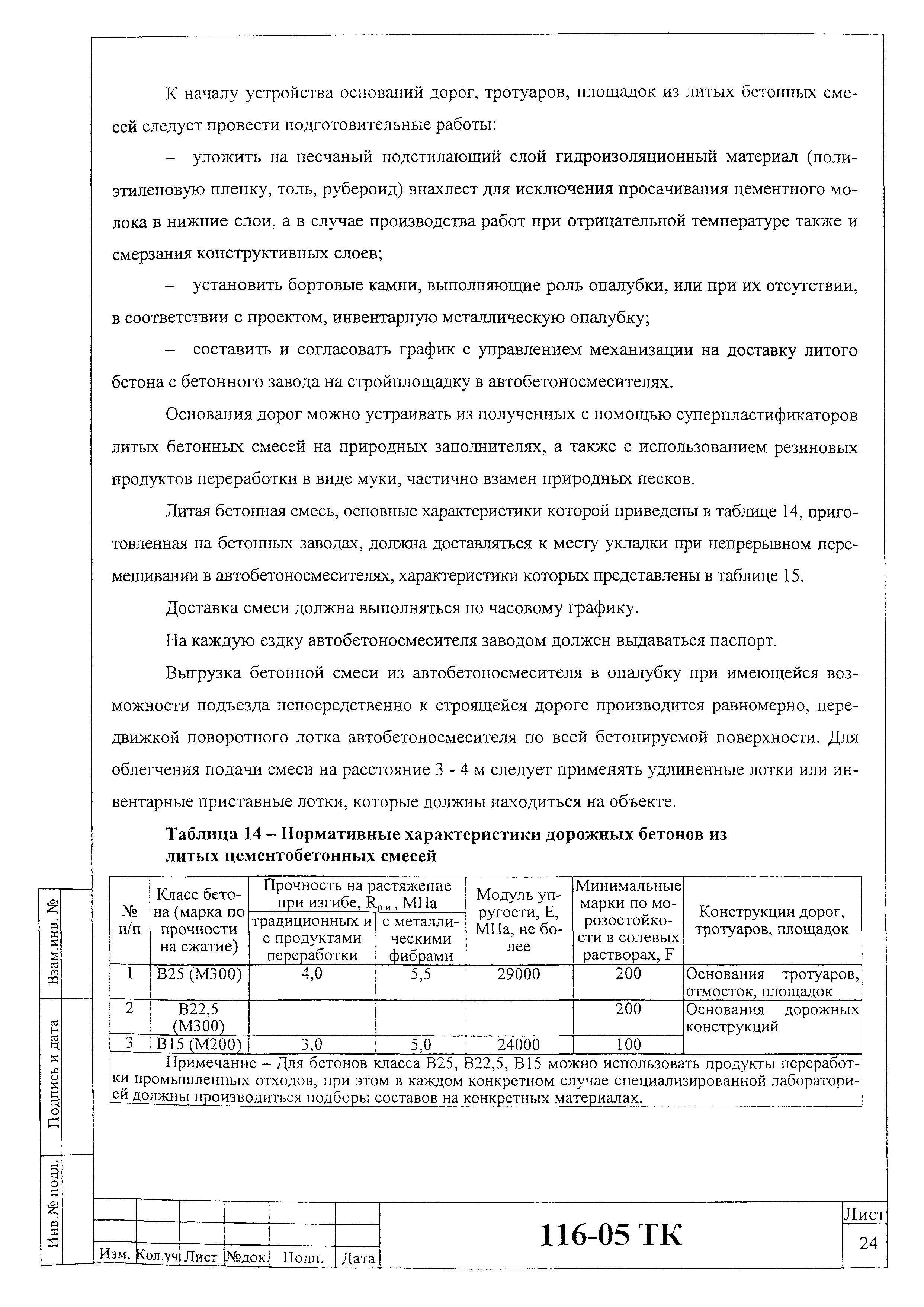 Технологическая карта 116-05 ТК