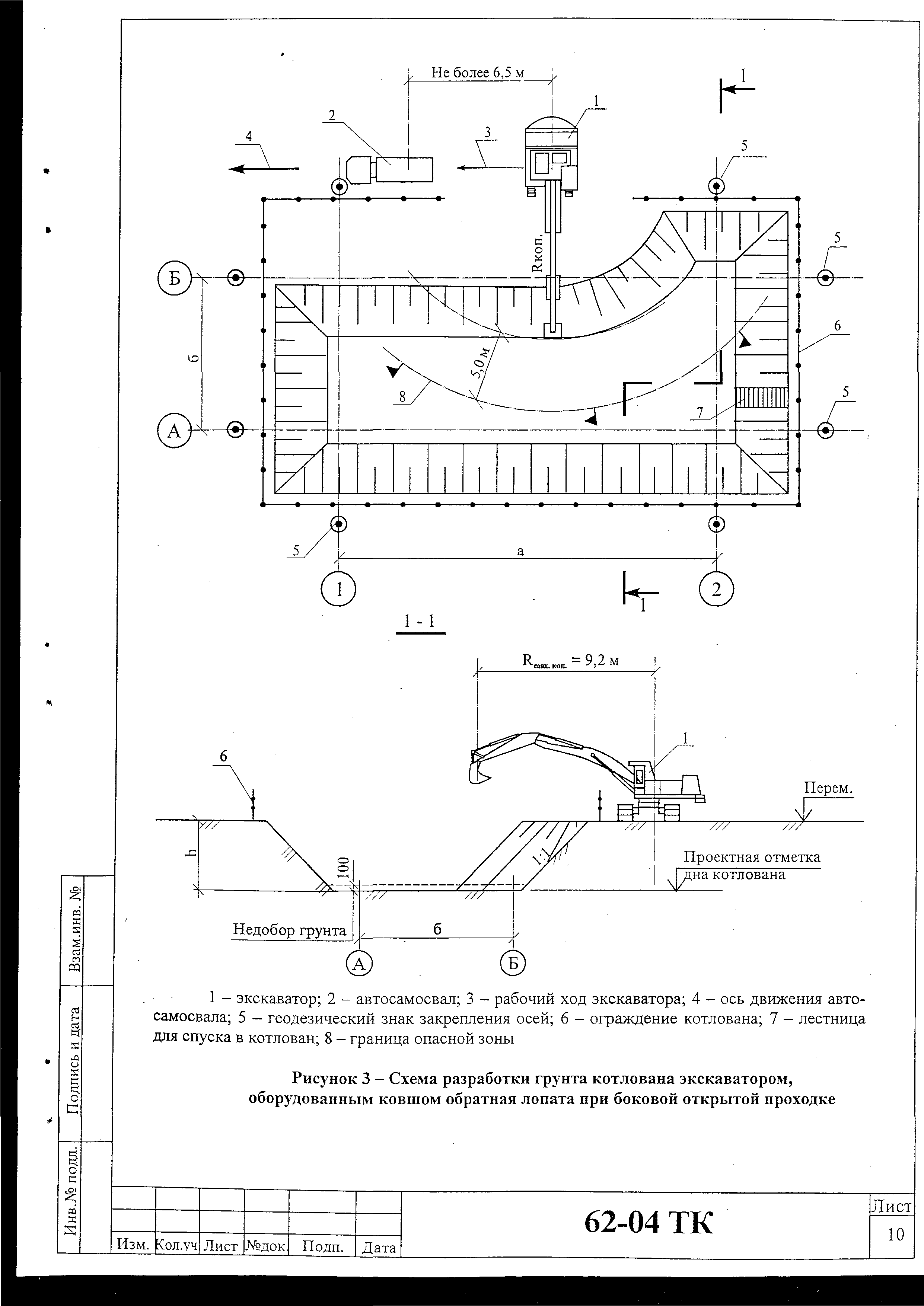 Схема разработки грунта котлована экскаватором