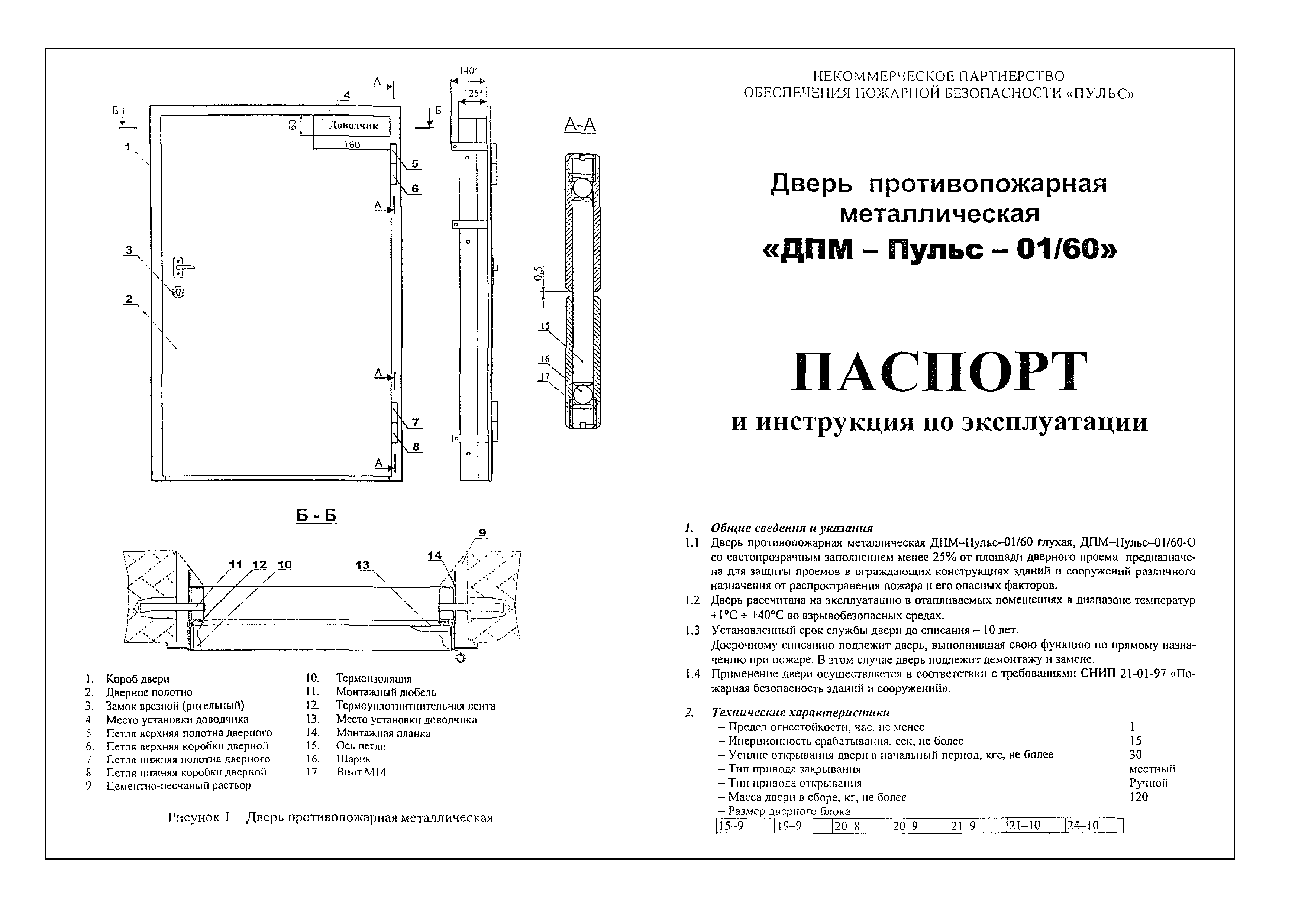 Паспорт на противопожарный дверной блок