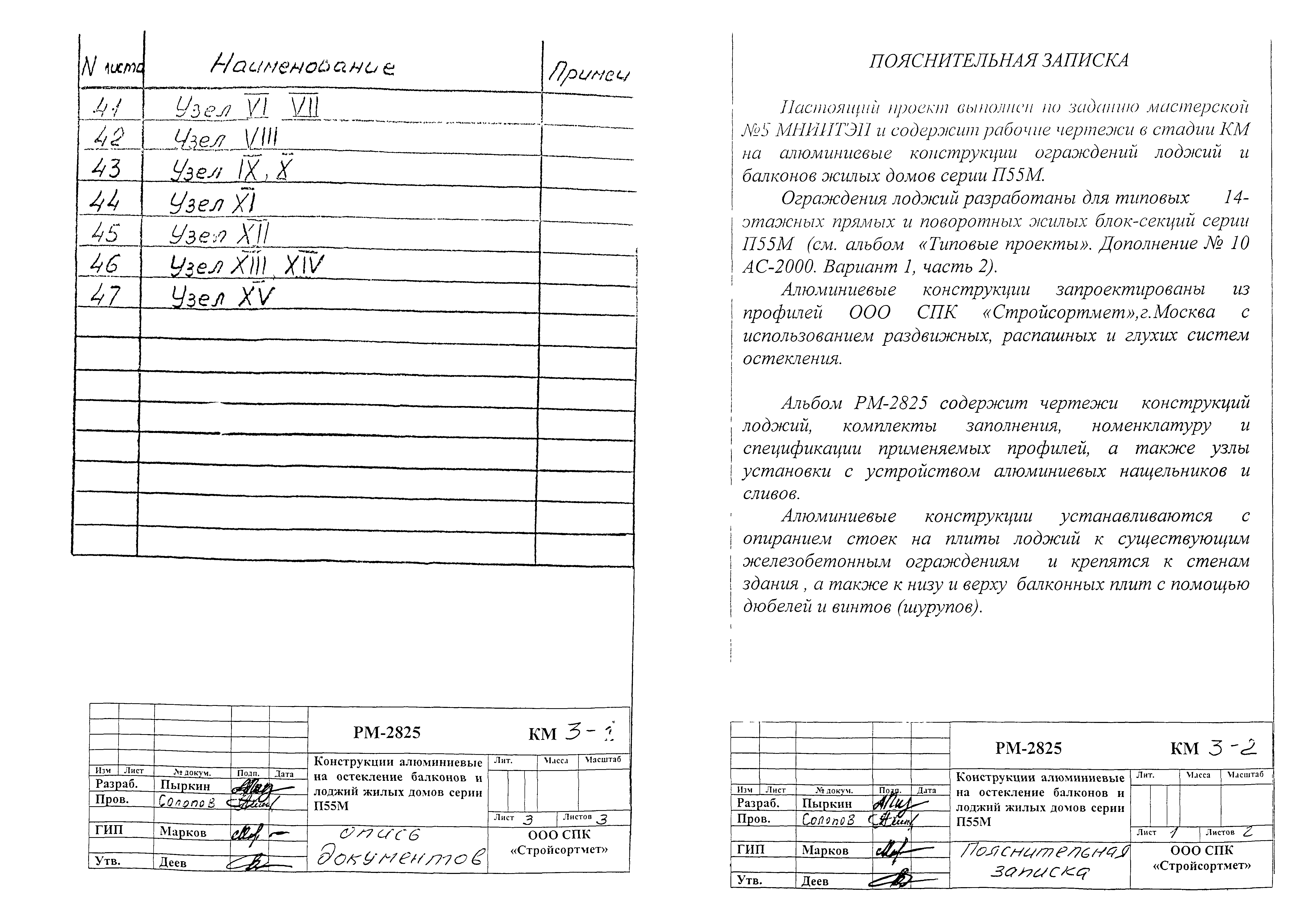 Скачать РМ-2825 Конструкции, изделия и узлы унифицированные производства  СПК Стройсортмет для остекления лоджий и балконов жилых домов П55М. Рабочие  чертежи