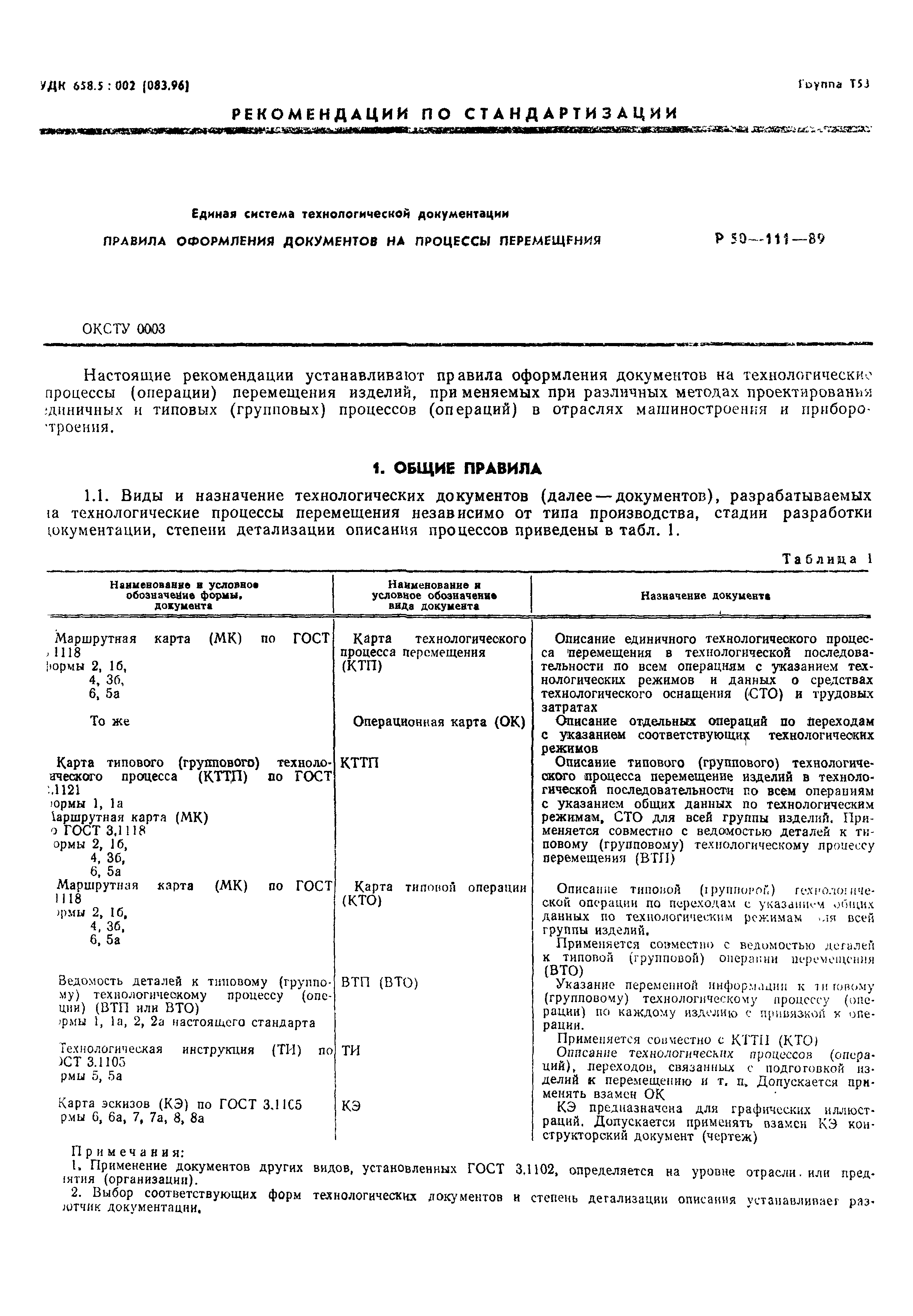 Скачать Р 50-111-89 Рекомендации. Единая система технологической  документации. Правила оформления документов на процессы перемещения