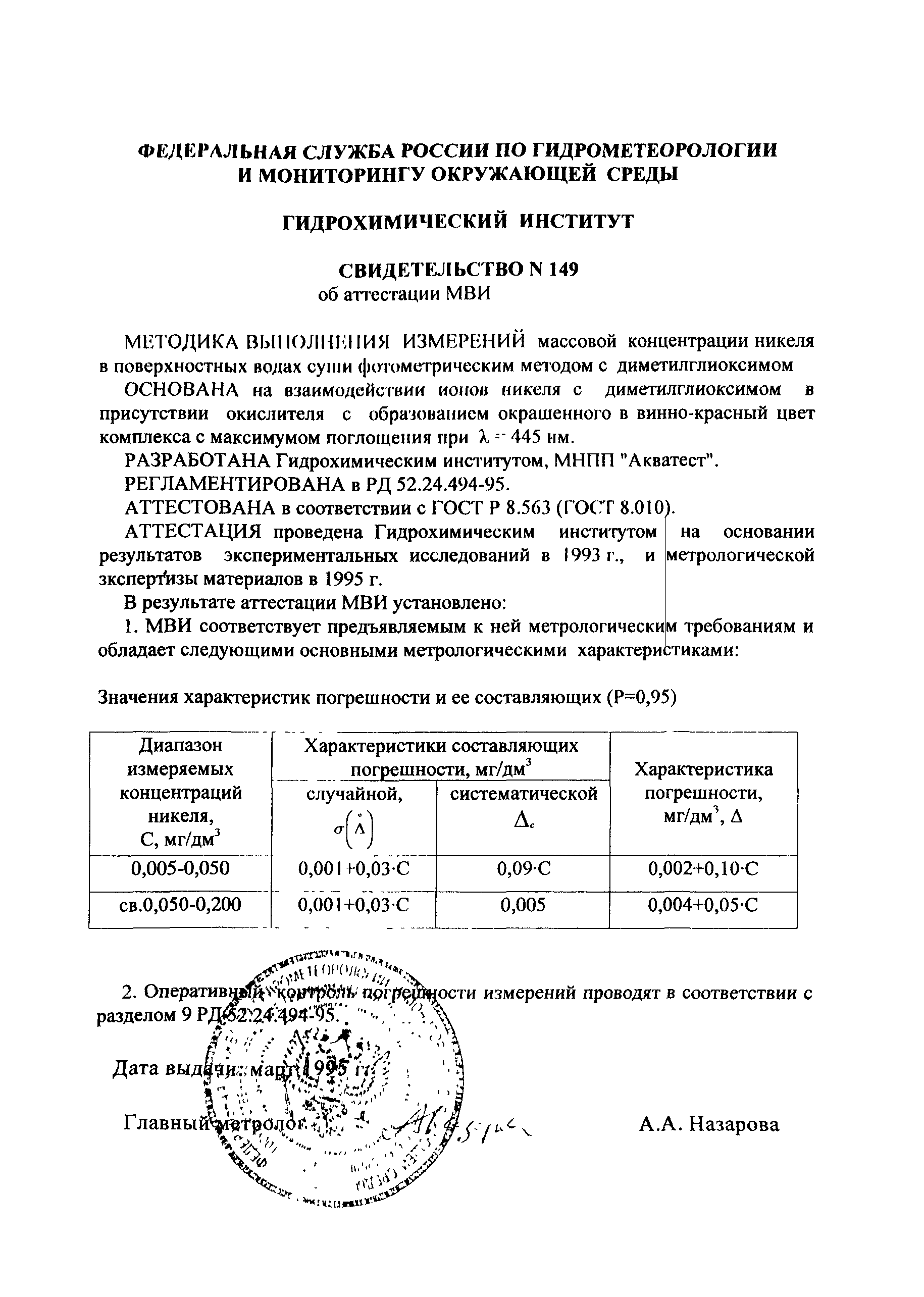 РД 52.24.494-95