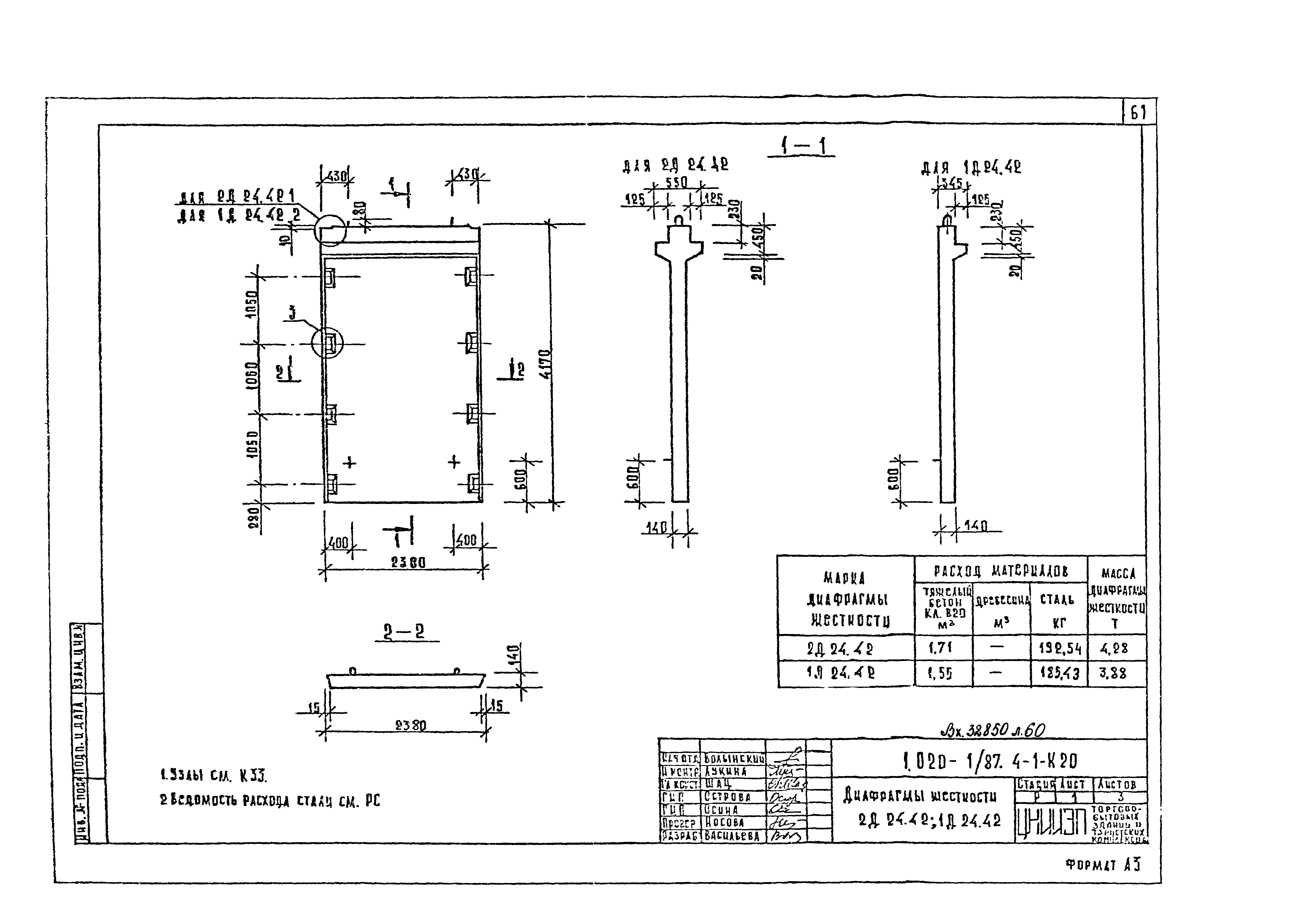 Скачать Серия 1.020-1/87 Выпуск 4-1. Диафрагмы жесткости. Рабочие чертежи