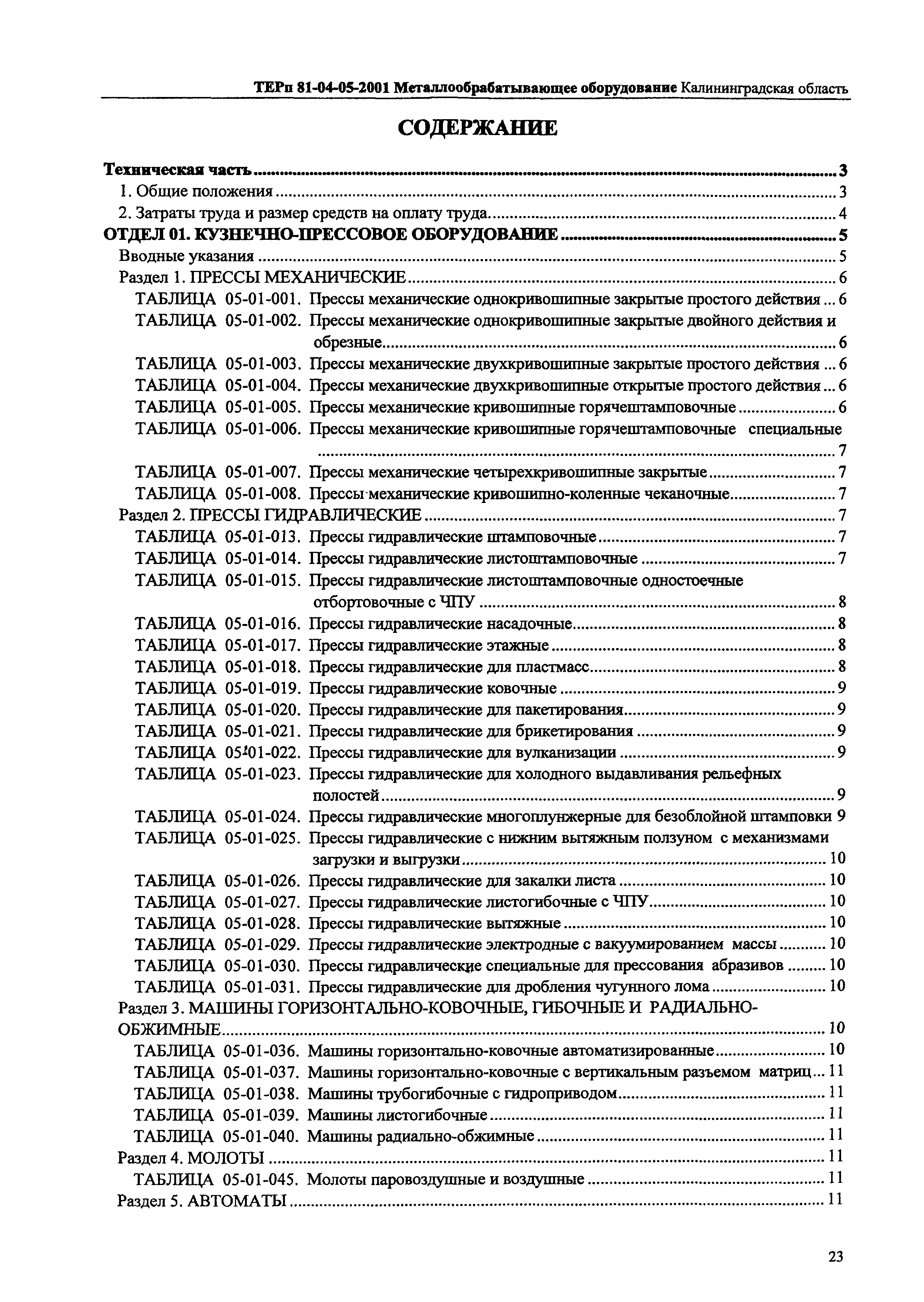 ТЕРп Калининградская область 2001-05