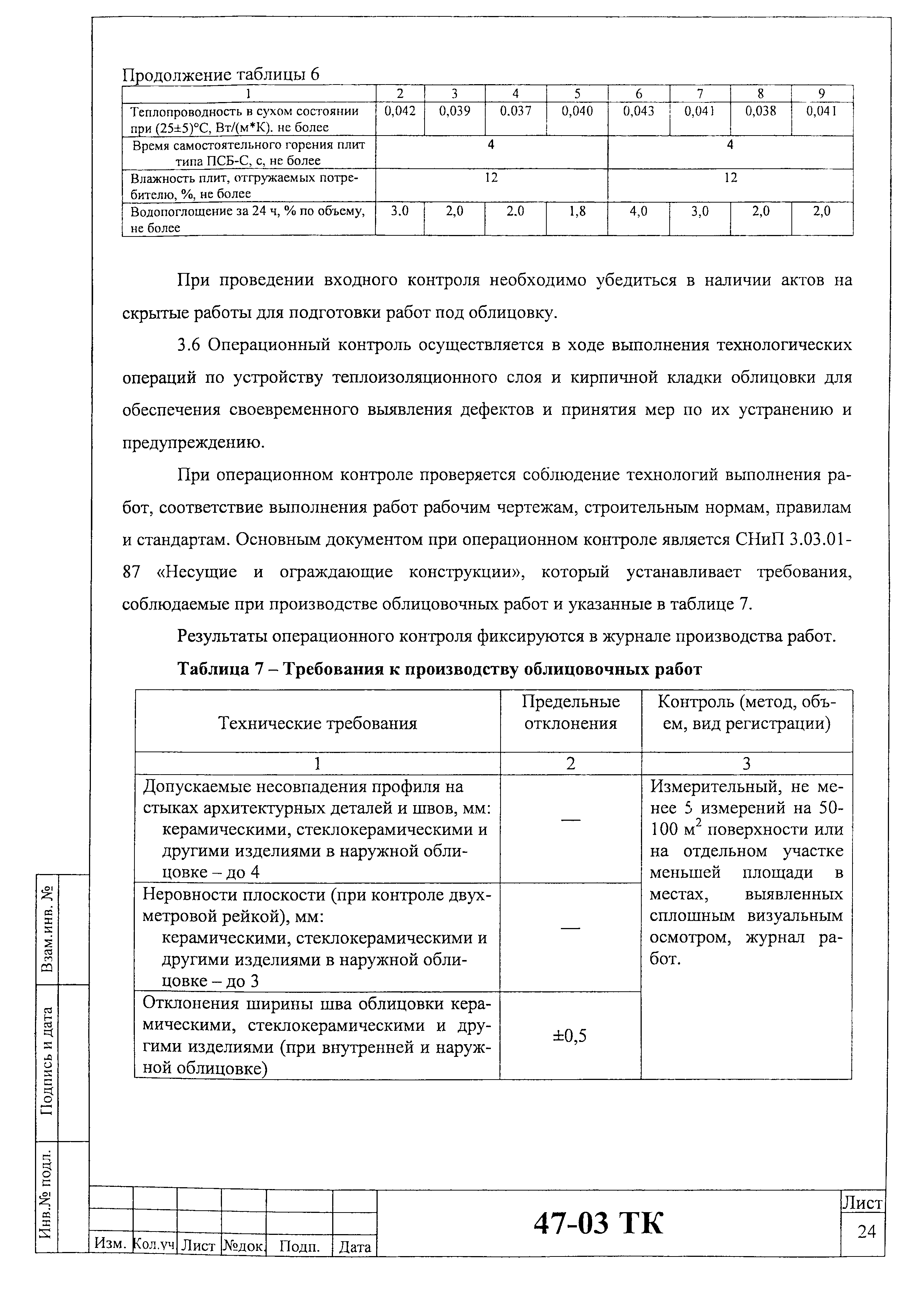 Технологическая карта 47-03 ТК