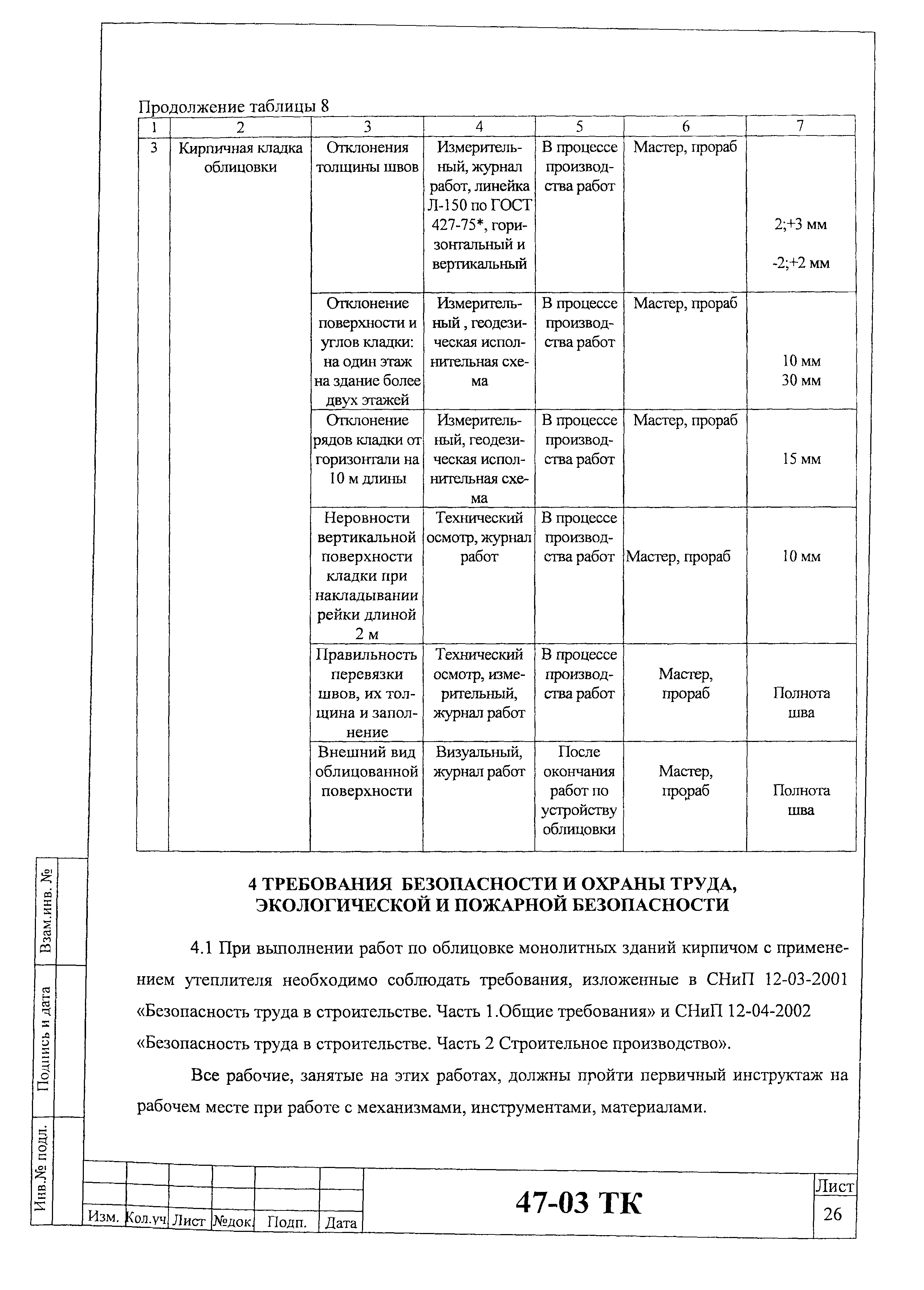 Технологическая карта 47-03 ТК