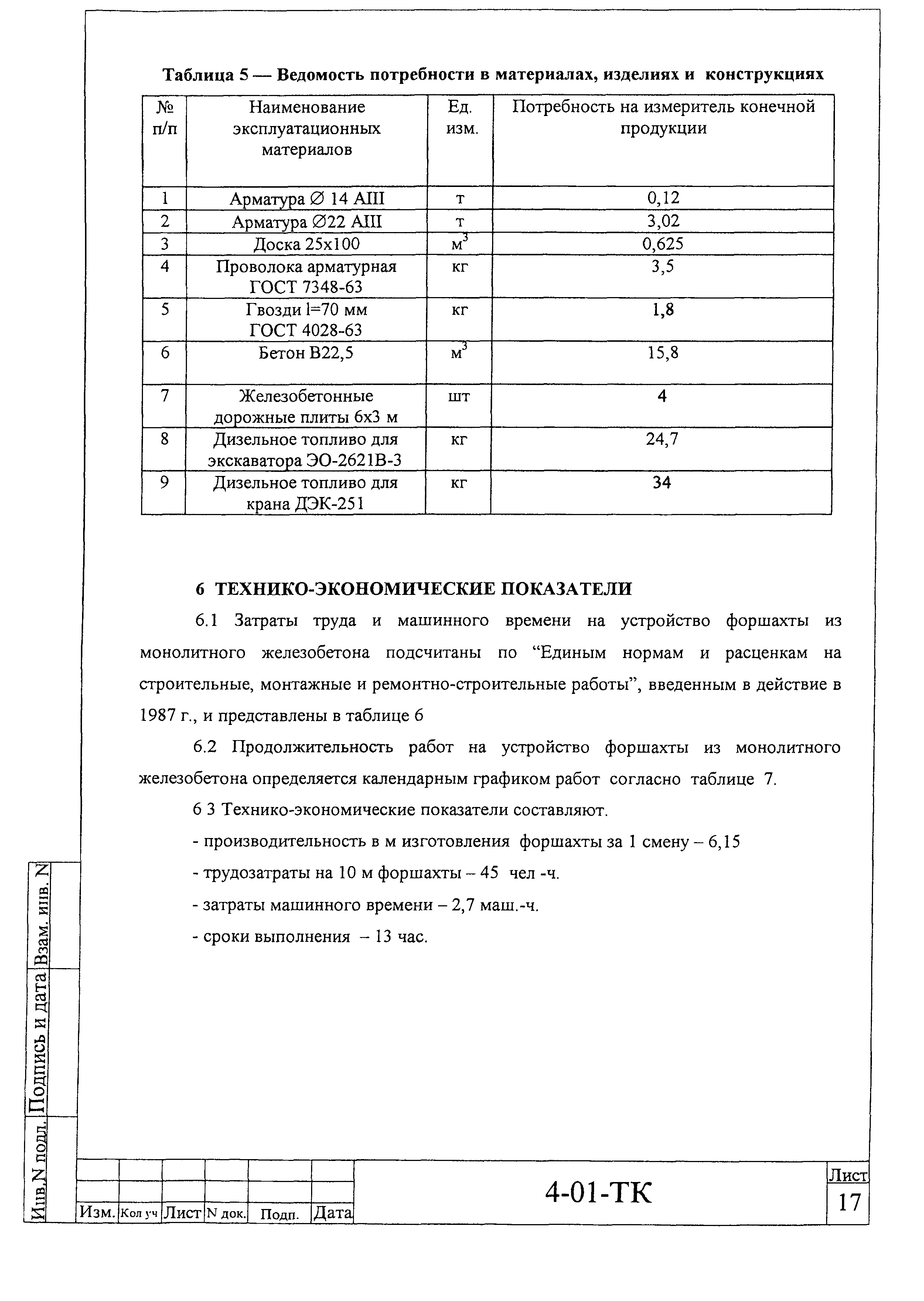 Технологическая карта 4-01 ТК