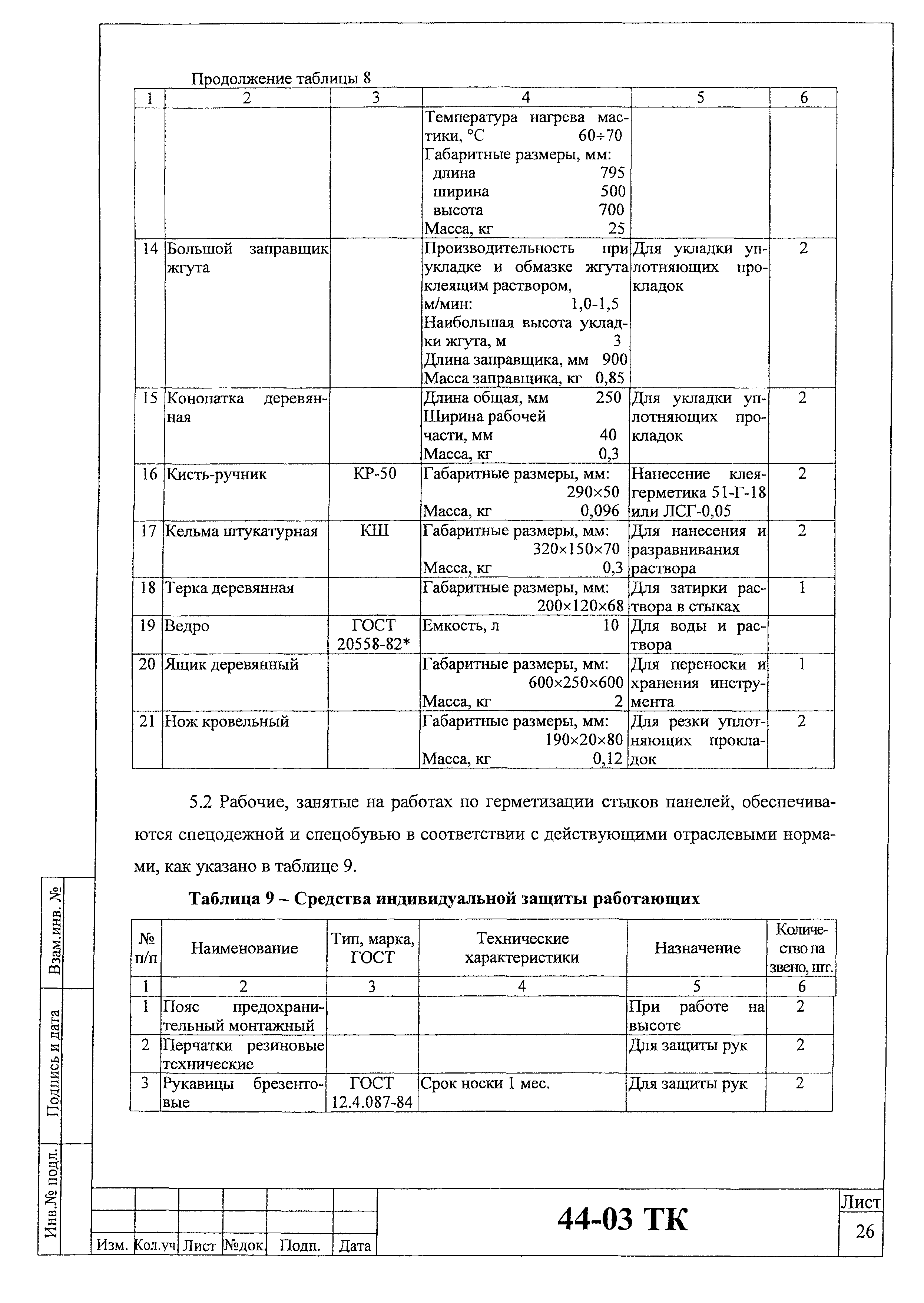 Технологическая карта 44-03 ТК