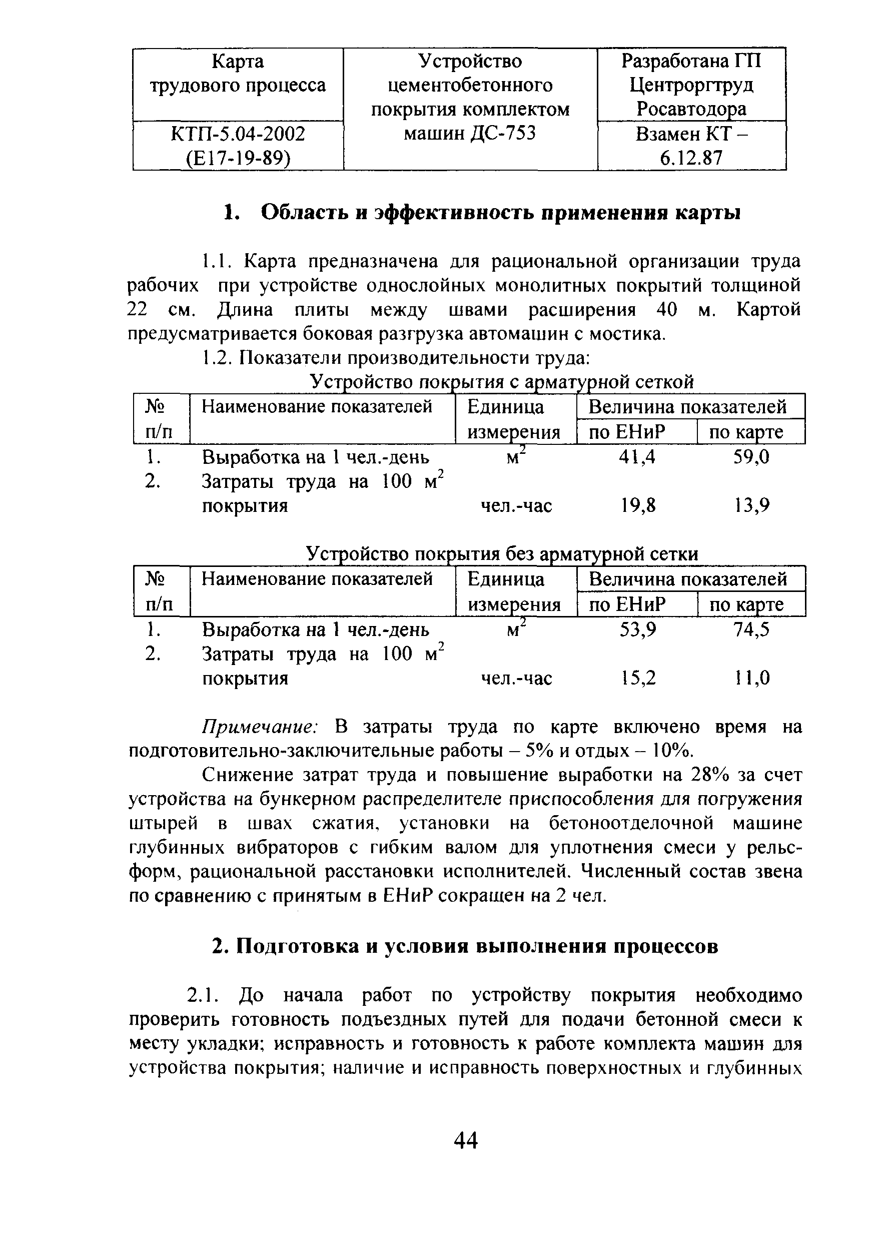 Скачать КТП 5.04.2002 Устройство цементобетонного покрытия комплектом машин  ДС-753