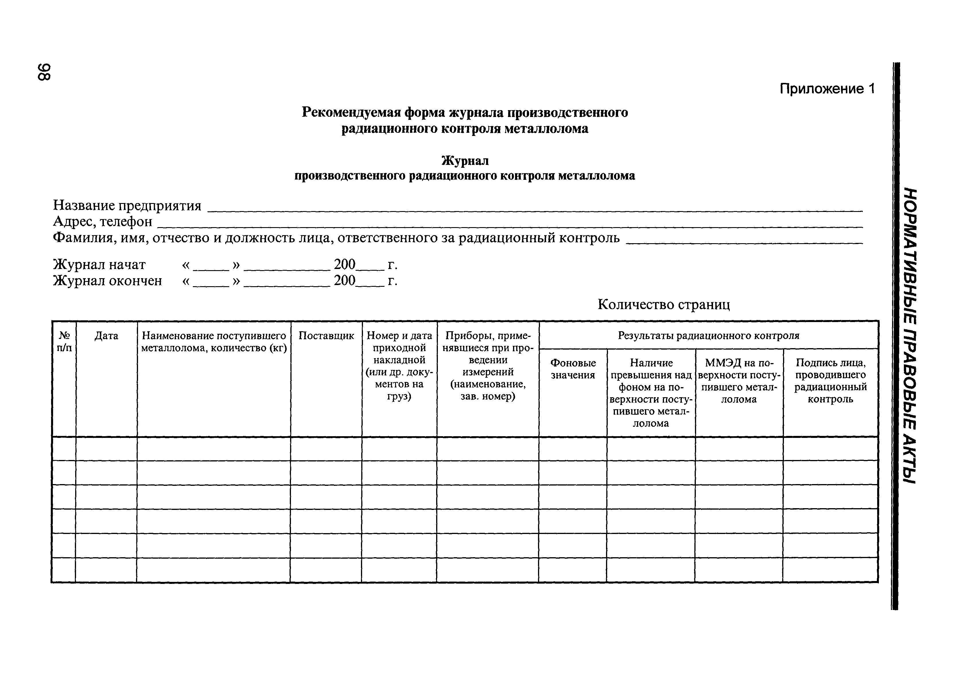 Программа радиационного контроля образец