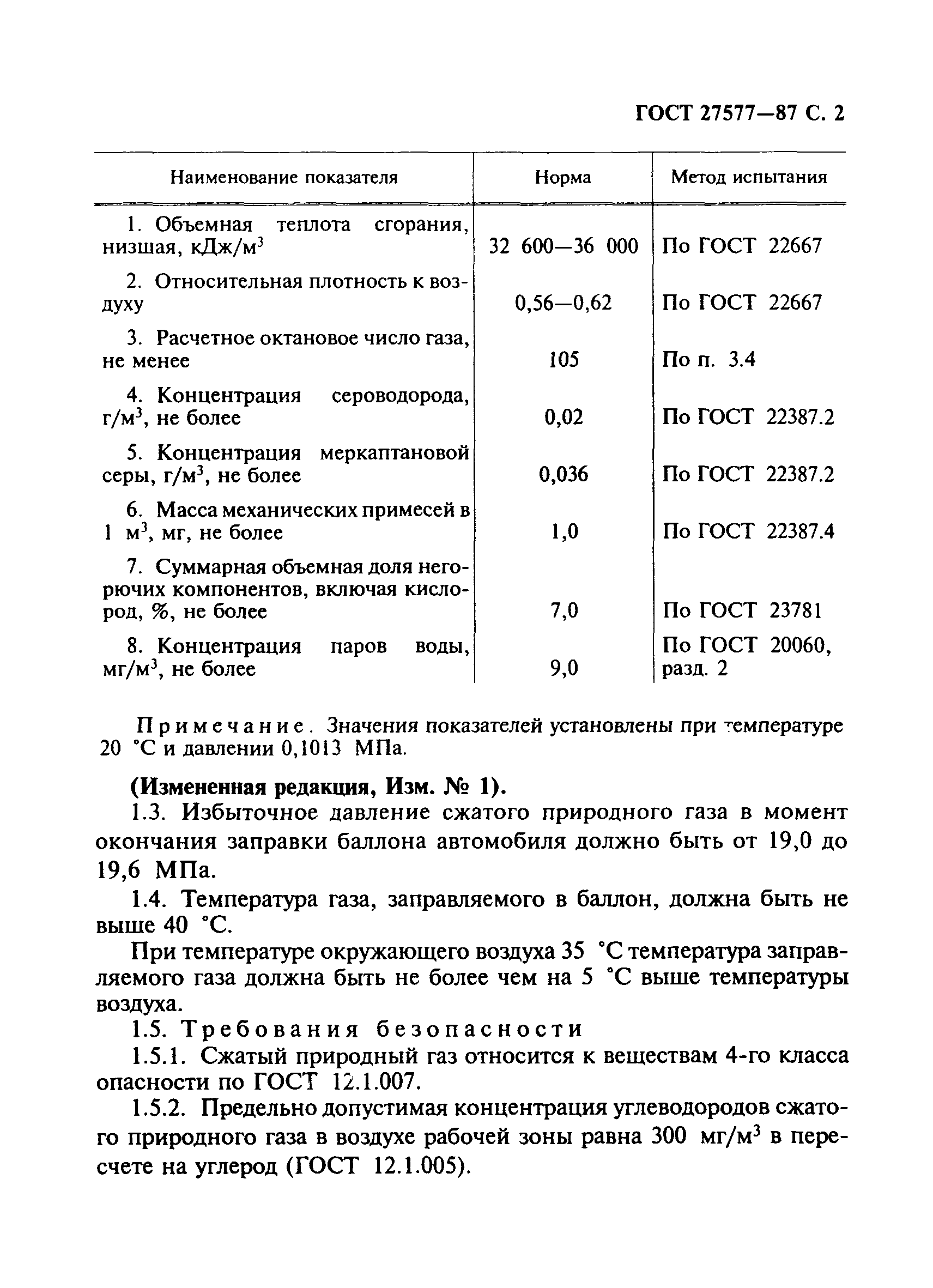 Скачать ГОСТ 27577-87 Газ природный топливный сжатый для газобаллонных  автомобилей. Технические условия