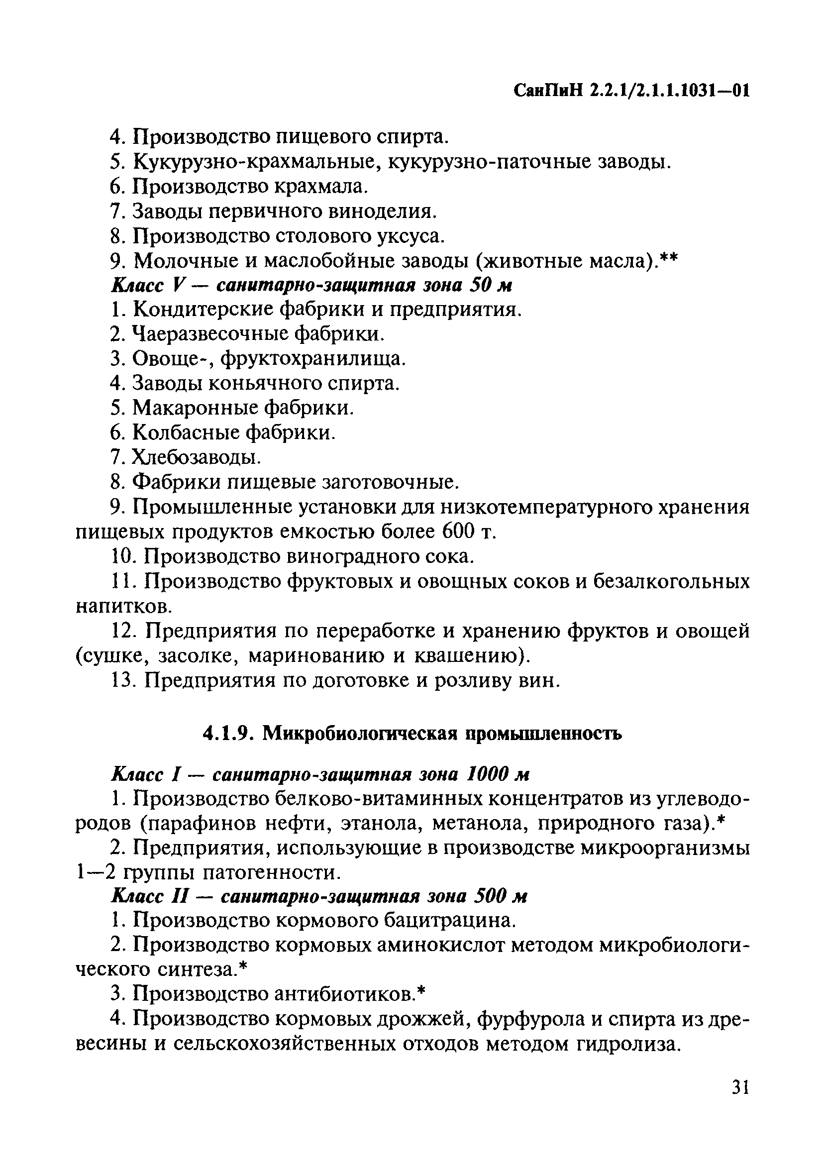 СанПиН 2.2.1/2.1.1.1031-01