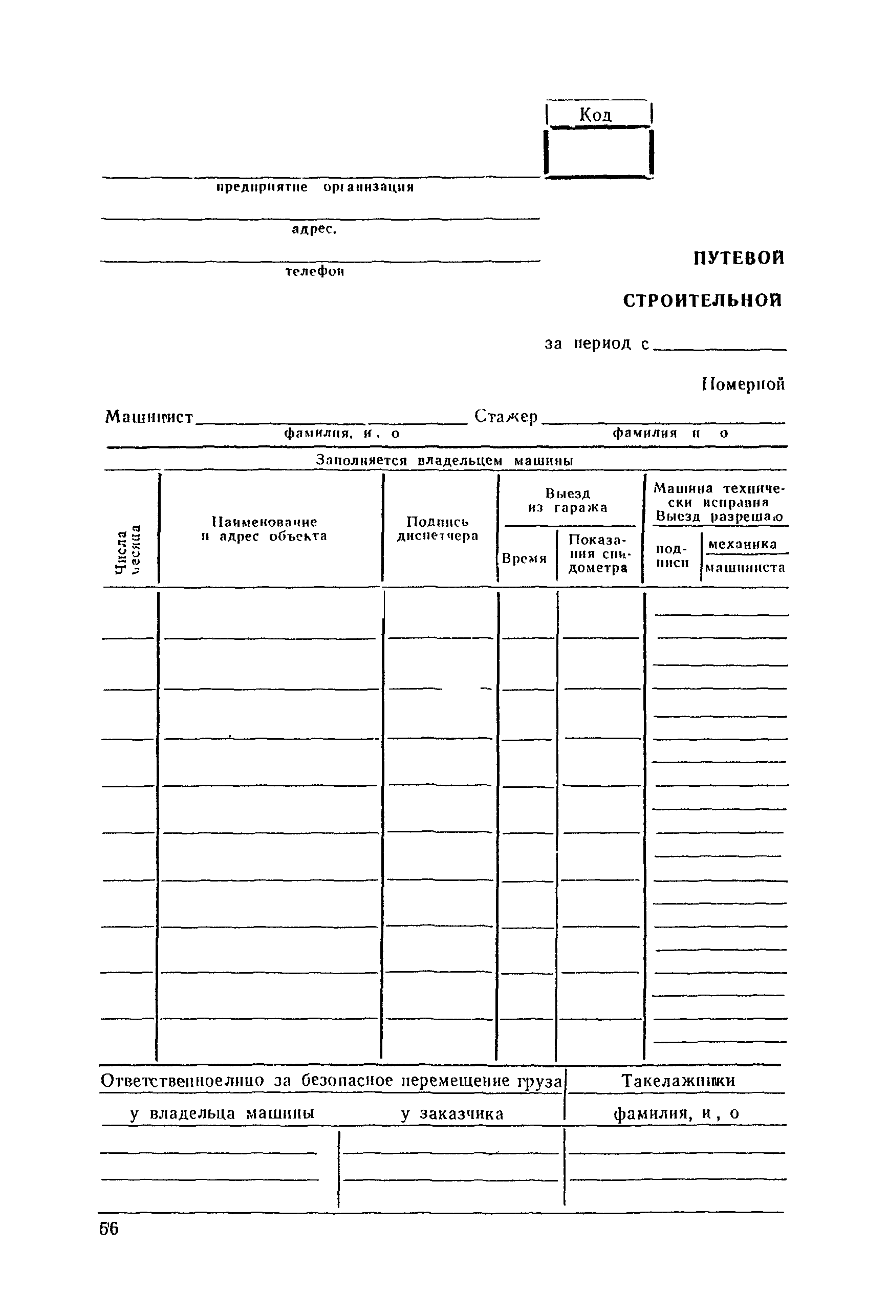 Рапорт о работе строительной машины (механизма) (скачать бланк по форме ЭСМ-3)