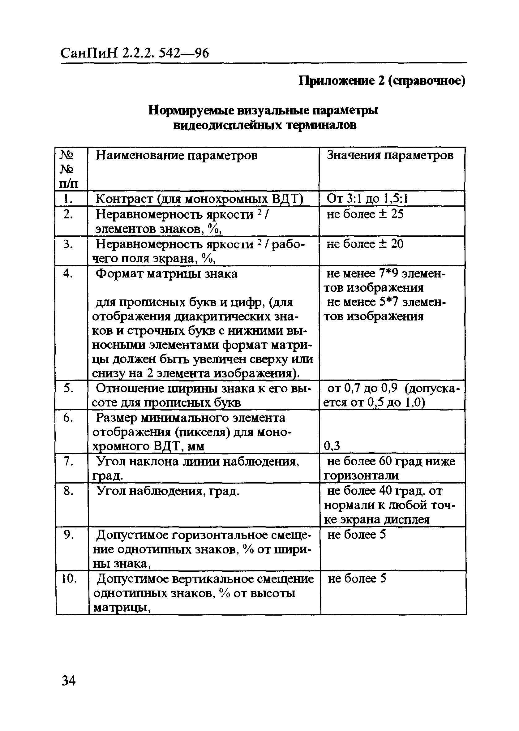 СанПиН 2.2.2.542-96