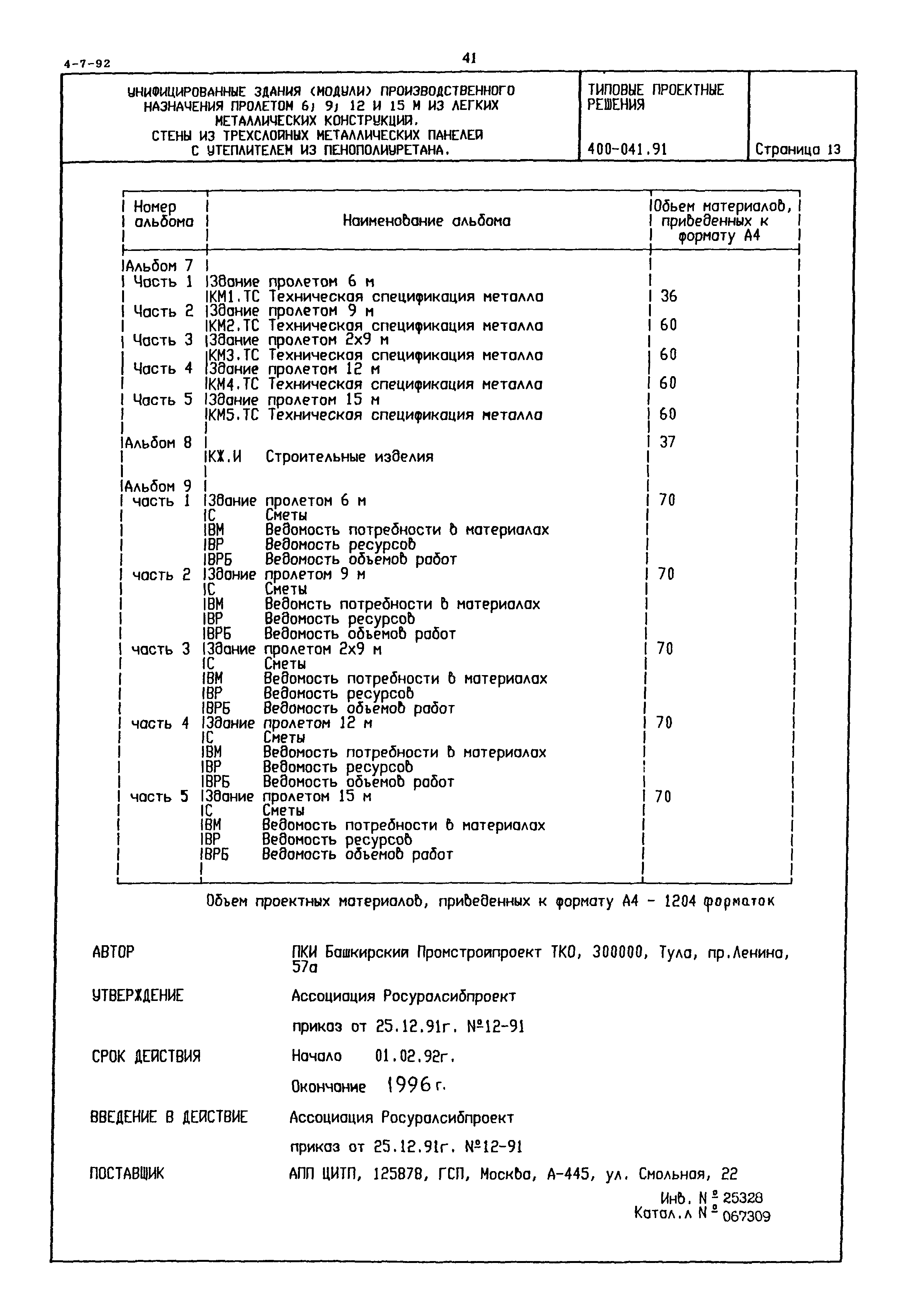 Типовые проектные решения 400-041.91