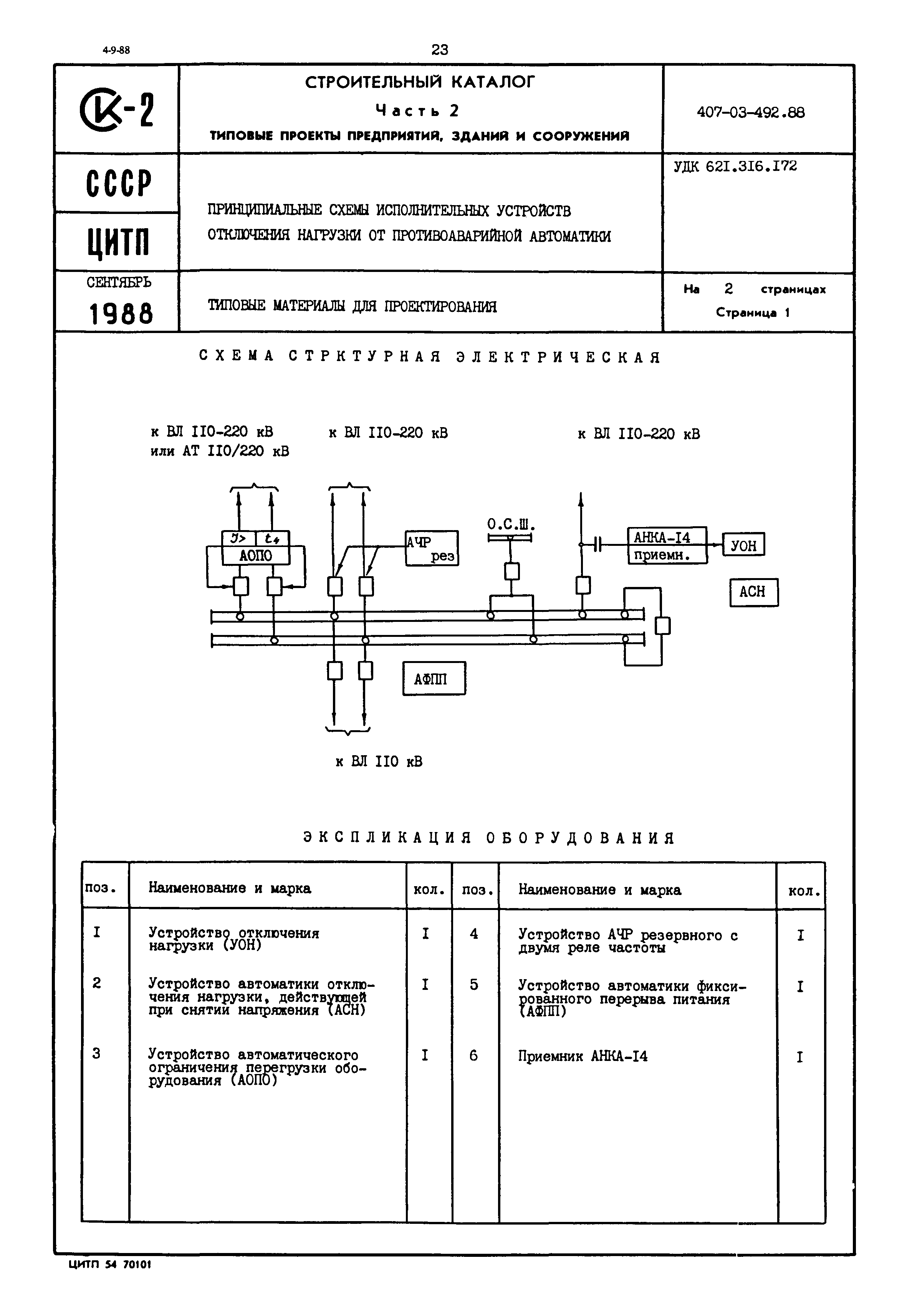 Скачать Типовые материалы для проектирования 407-03-492.88 Принципиальные  схемы исполнительных устройств отключения нагрузки от противоаварийной  автоматики
